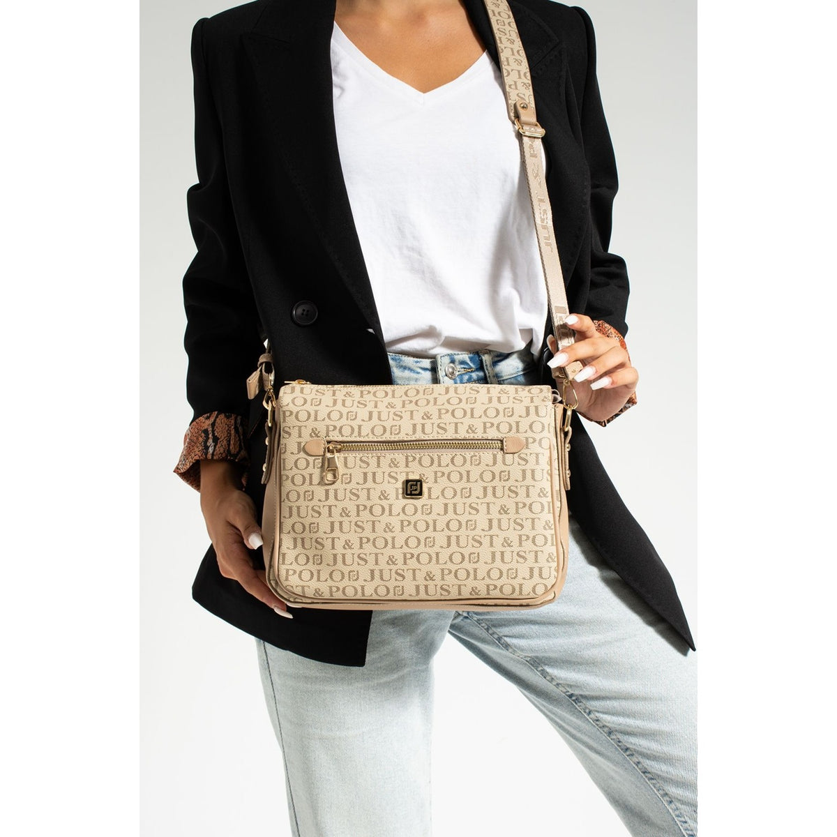 Just Polo Women's Shoulder Bag Length 24 cm, Width 28 cm Sand - MALLTURK