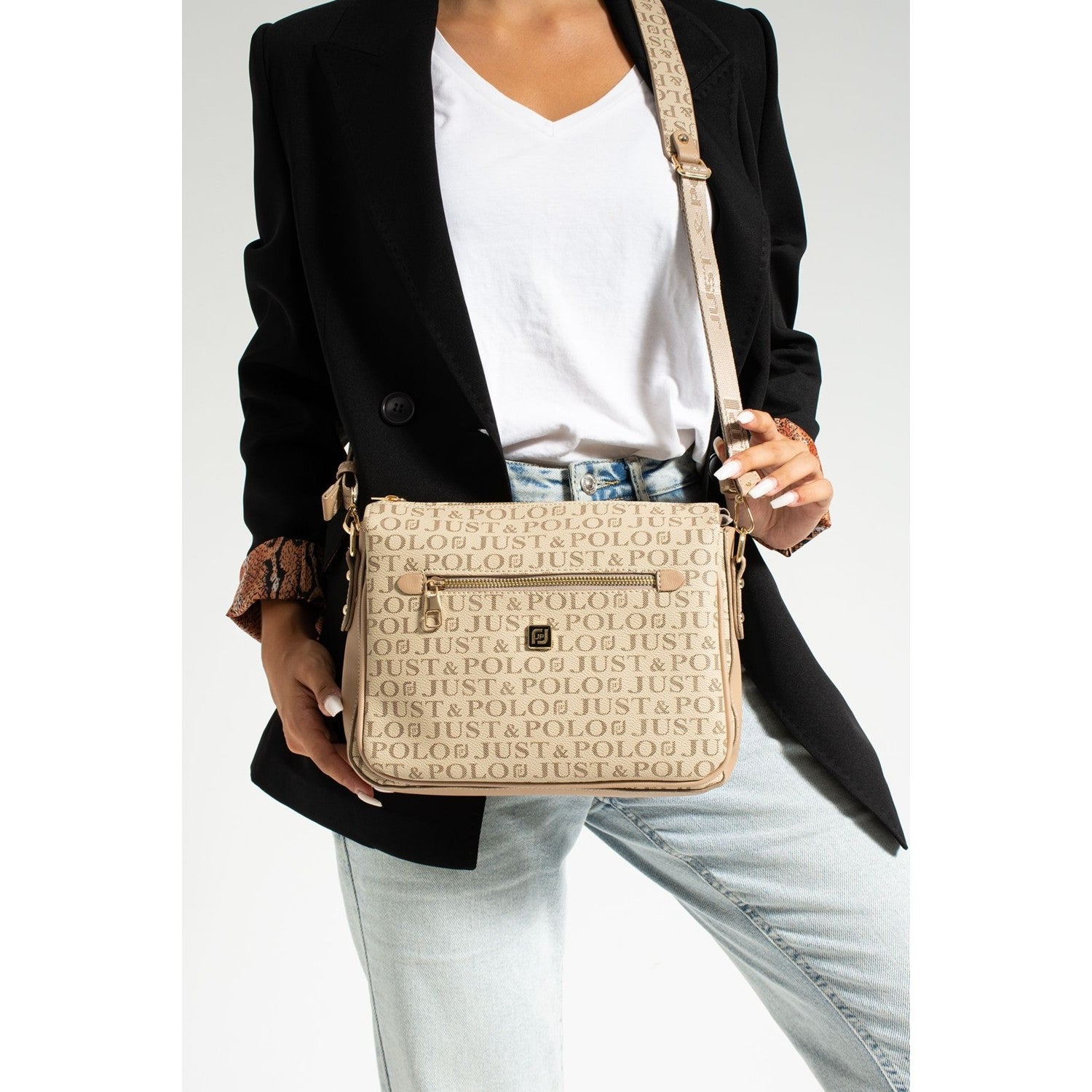 Just Polo Women's Shoulder Bag Length 24 cm, Width 28 cm Sand - MALLTURK