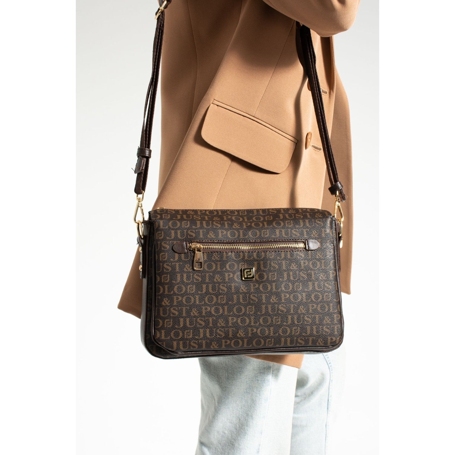 Just Polo Women's Shoulder Bag Length 24 cm, Width 28 cm Brown - MALLTURK