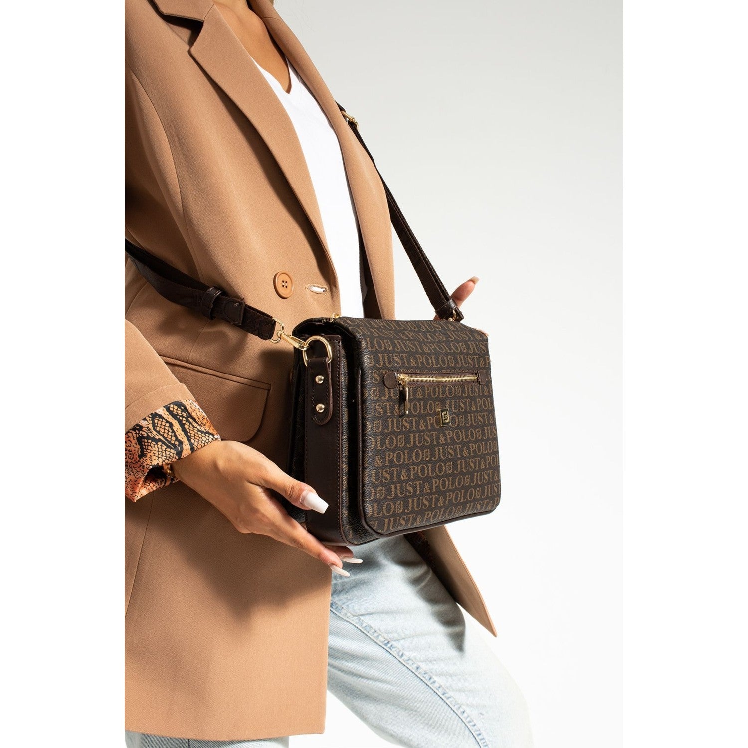 Just Polo Women's Shoulder Bag Length 24 cm, Width 28 cm Brown - MALLTURK