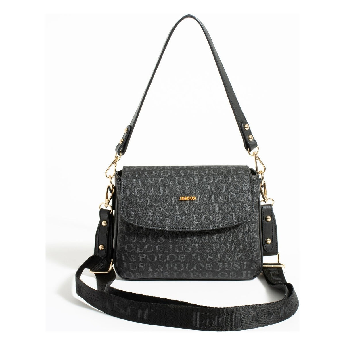 Just Polo Women's Medium Shoulder Bag, 2 Straps, 2 Compartments JPM2197 Black - MALLTURK
