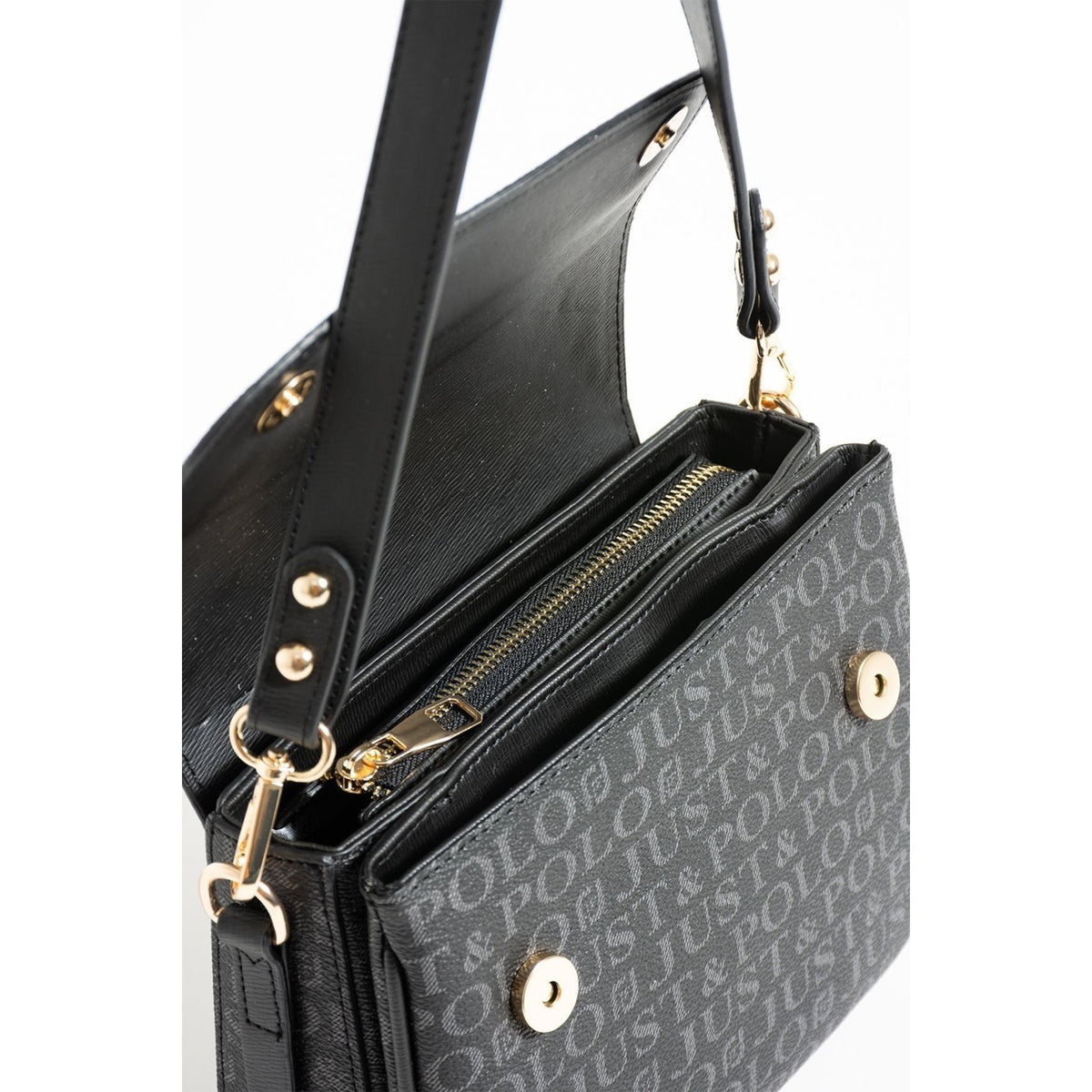 Just Polo Women's Medium Shoulder Bag, 2 Straps, 2 Compartments JPM2197 Black - MALLTURK