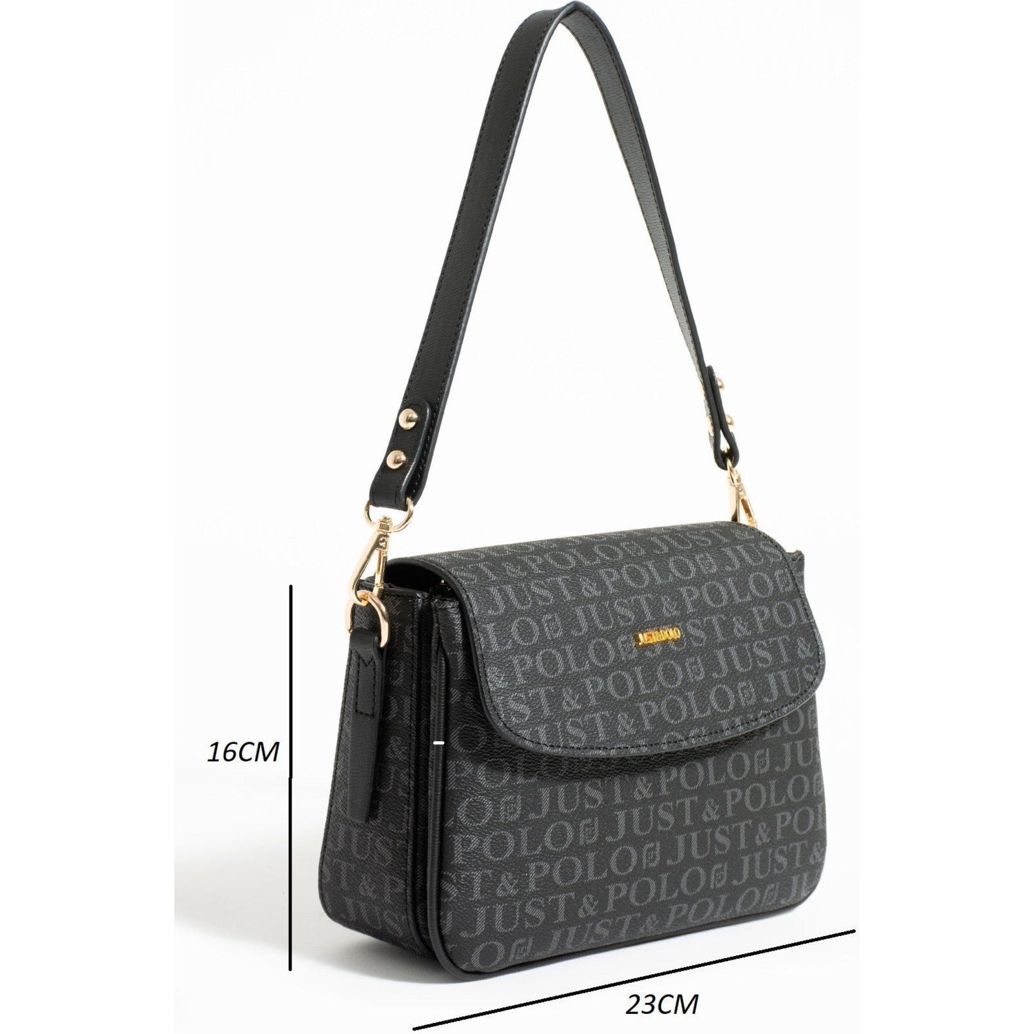 Just Polo Women's Medium Shoulder Bag, 2 Straps, 2 Compartments JPM2197 Black - MALLTURK