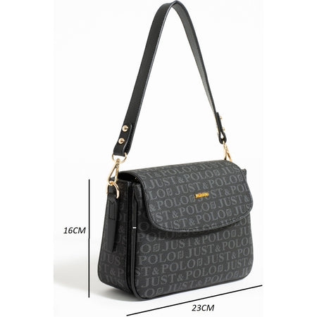 Just Polo Women's Medium Shoulder Bag, 2 Straps, 2 Compartments JPM2197 Black - MALLTURK