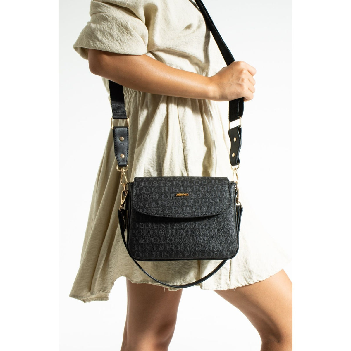 Just Polo Women's Medium Shoulder Bag, 2 Straps, 2 Compartments JPM2197 Black - MALLTURK