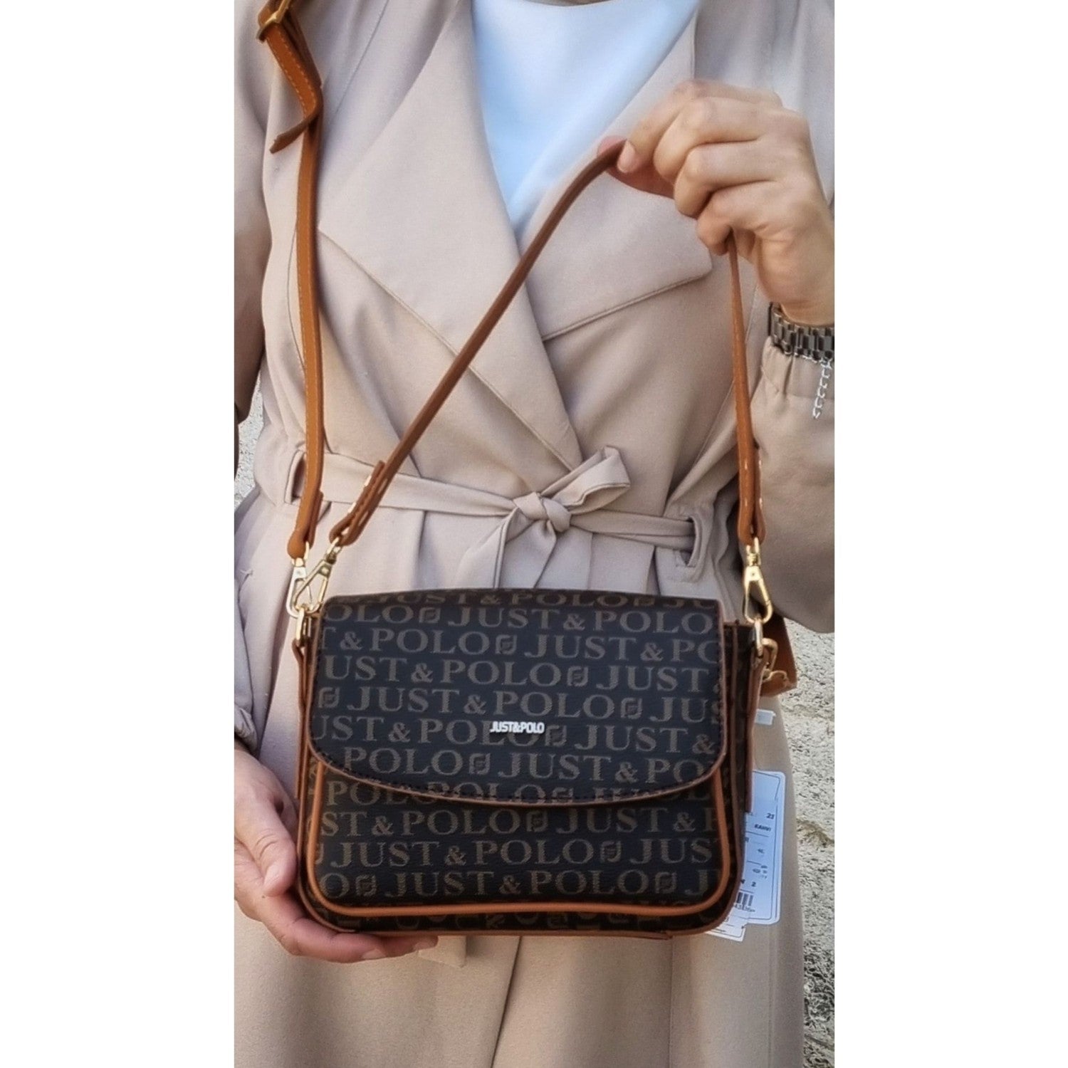 Just Polo Women's Coffee Brown Two-Strap 3-Compartment Shoulder and Crossbody Bag JPS2185 Coffee Brown - MALLTURK