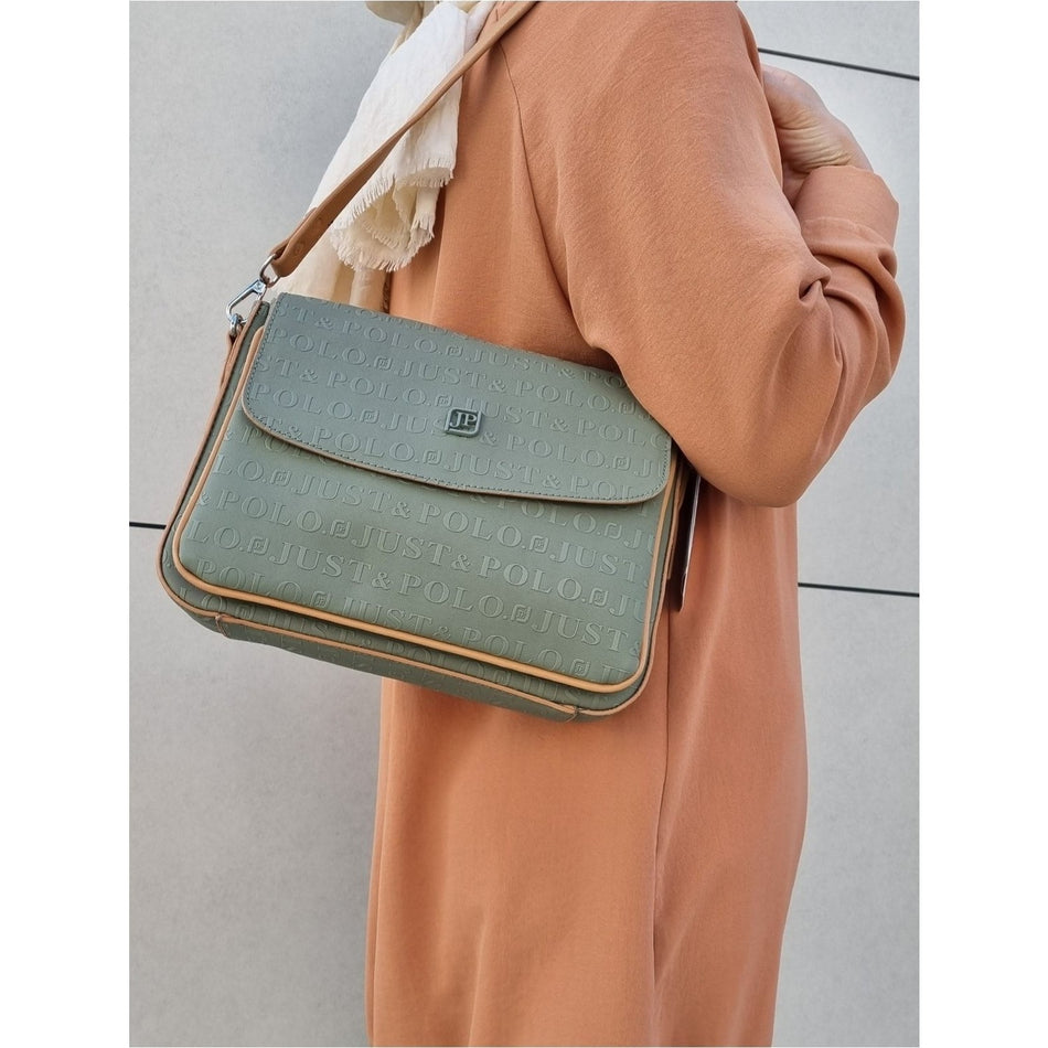 Just Polo Women's Two-Strap 6-Compartment Shoulder and Crossbody Bag JP4063TM JP4063TM Green - MALLTURK