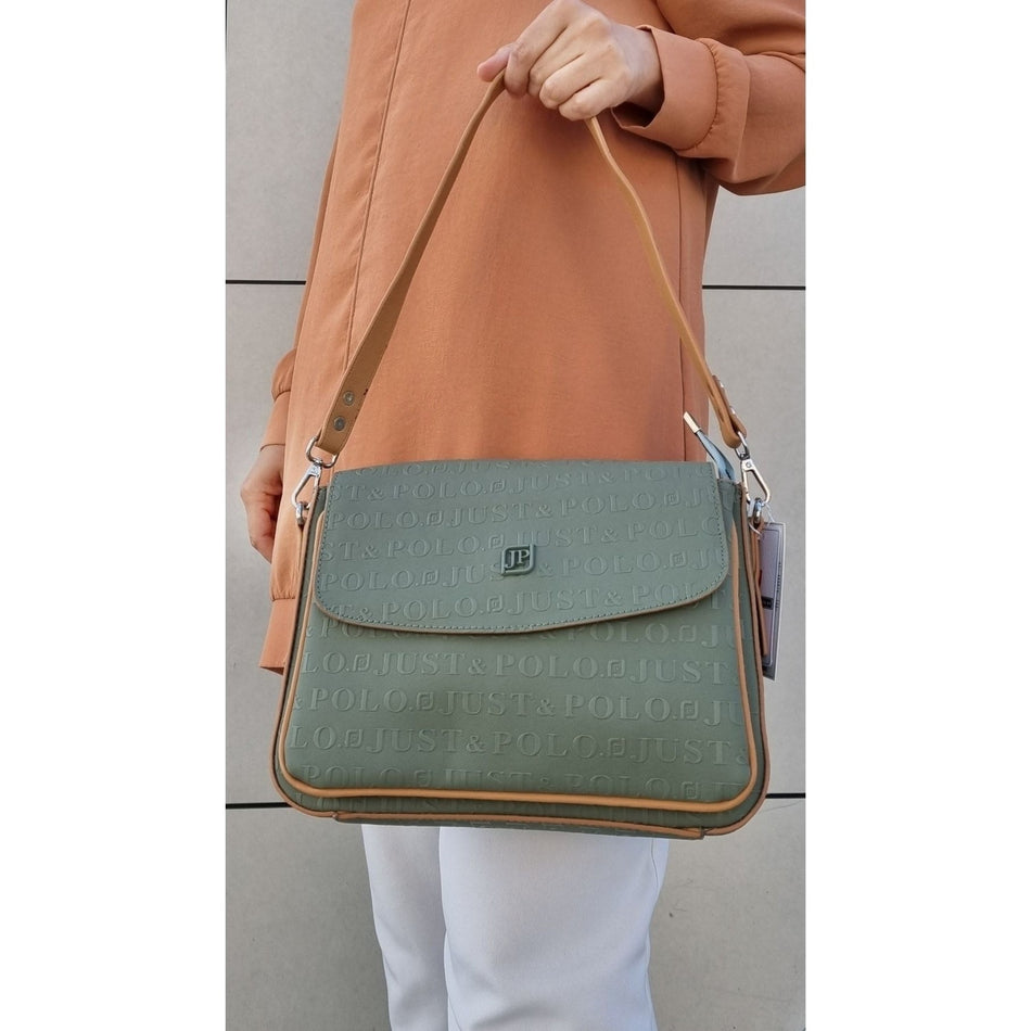 Just Polo Women's Two-Strap 6-Compartment Shoulder and Crossbody Bag JP4063TM JP4063TM Green - MALLTURK