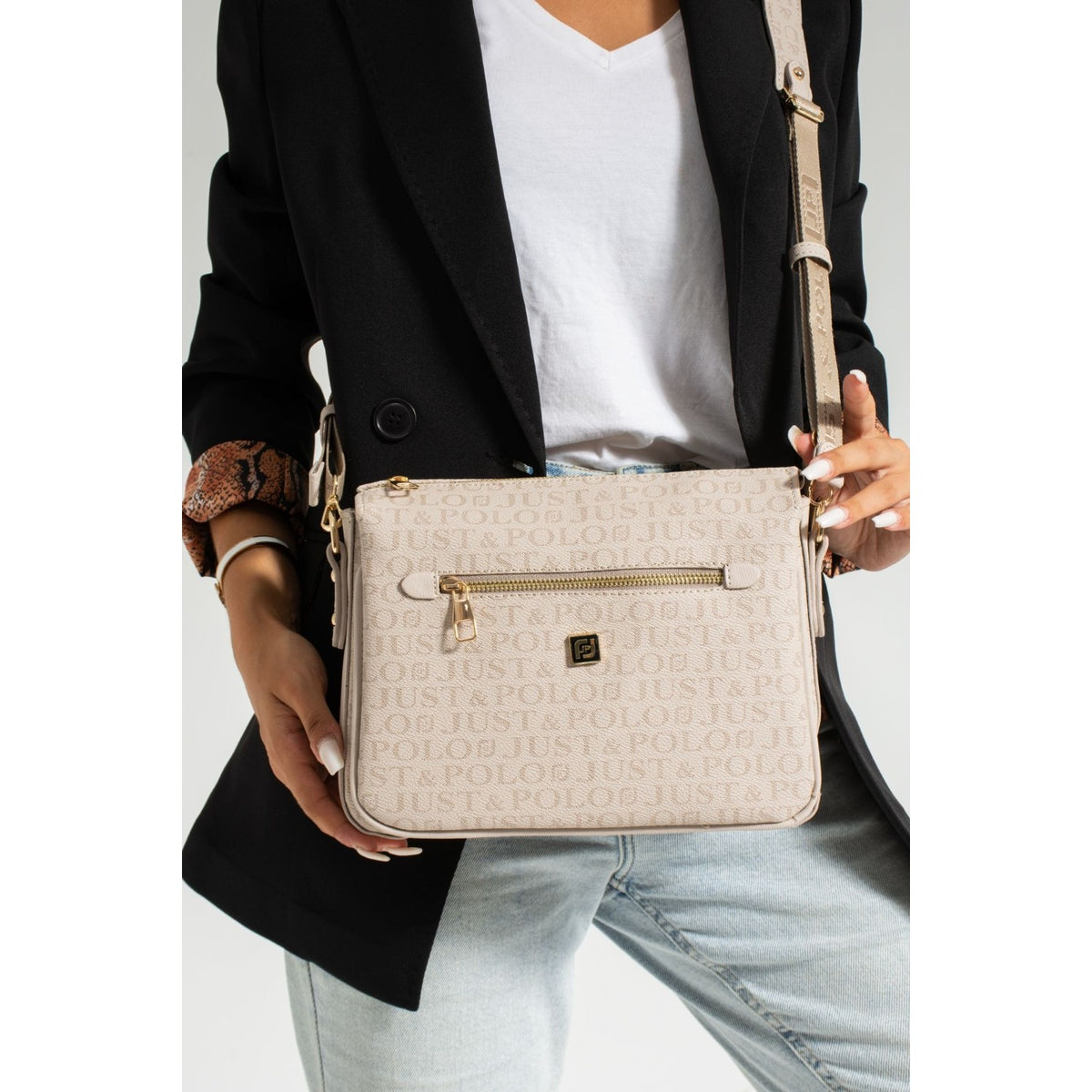 Just Polo Women's Shoulder Bag Length 24 cm, Width 28 cm Stone - MALLTURK