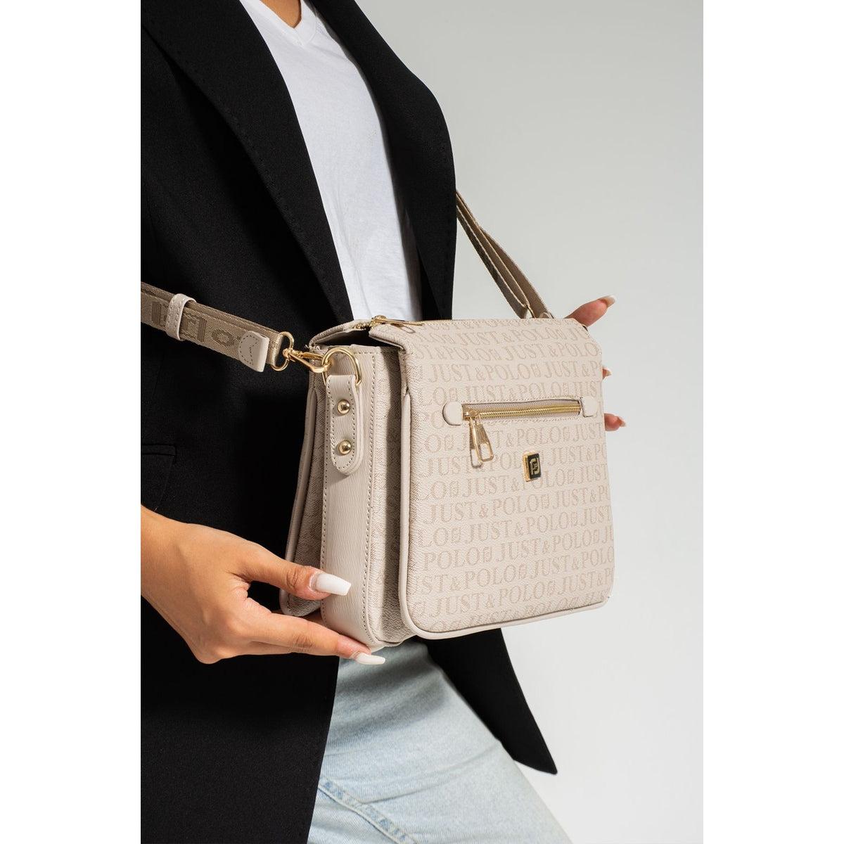 Just Polo Women's Shoulder Bag Length 24 cm, Width 28 cm Stone - MALLTURK