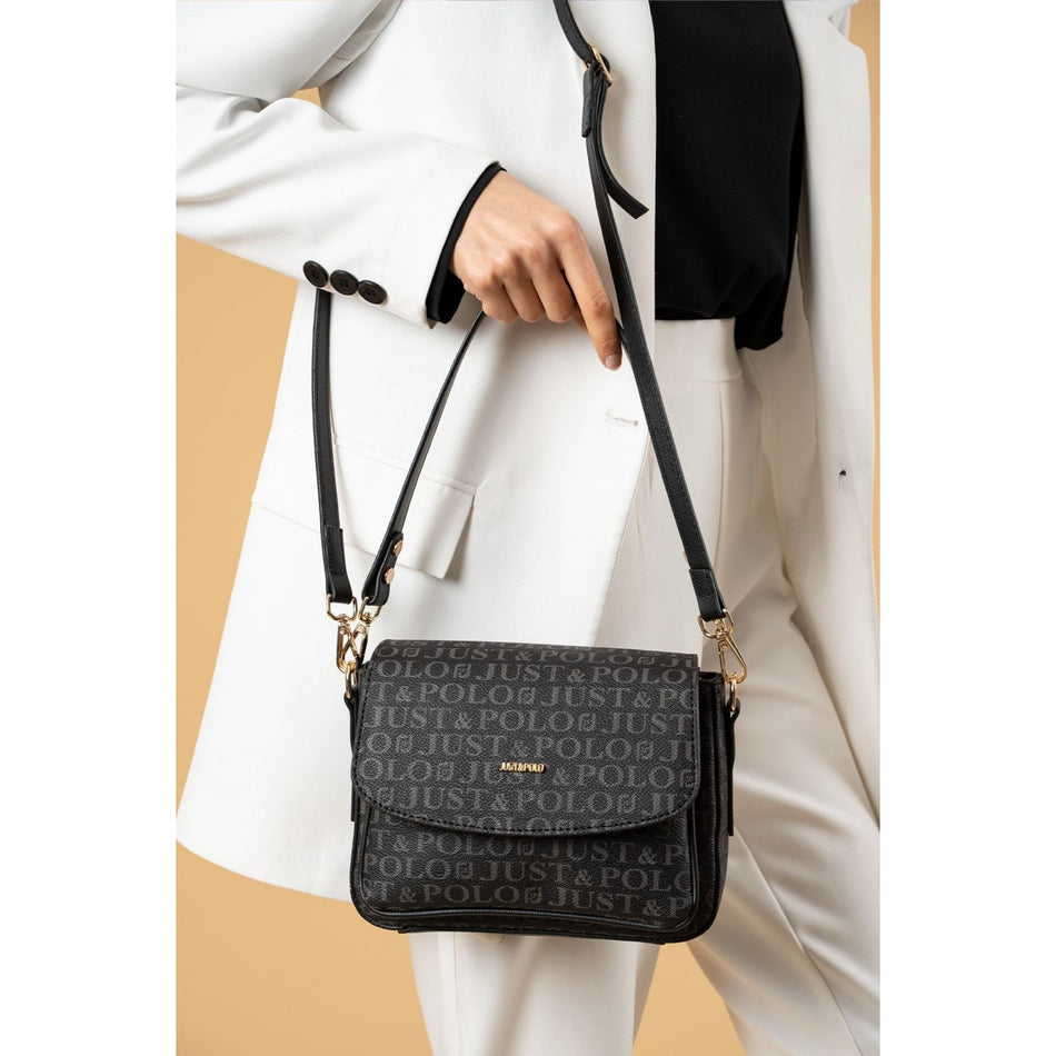 Just Polo Women's Black Two-Strap 3-Compartment Shoulder and Crossbody Bag JPS2185 Black - MALLTURK