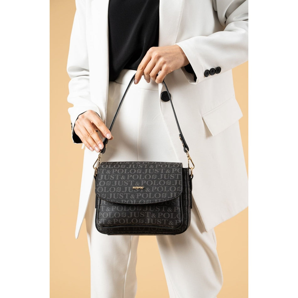 Just Polo Women's Black Two-Strap 3-Compartment Shoulder and Crossbody Bag JPS2185 Black - MALLTURK