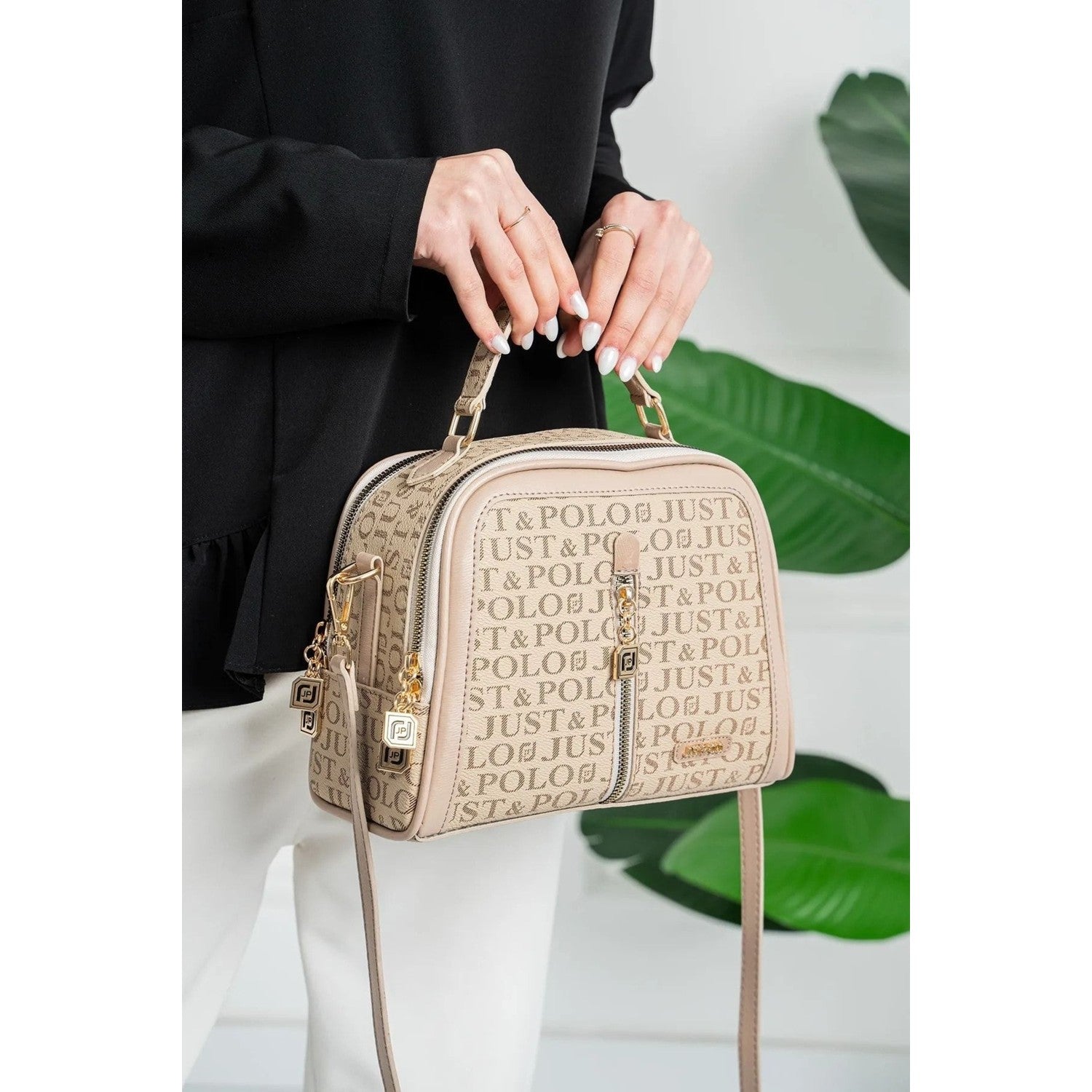 Just Polo Women's Shoulder Bag with Strap, Phone Compartment and Handle JPM2057 Sand Color Bag JPM2057 - MALLTURK