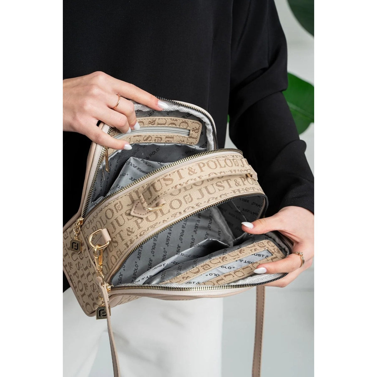 Just Polo Women's Shoulder Bag with Strap, Phone Compartment and Handle JPM2057 Sand Color Bag JPM2057 - MALLTURK