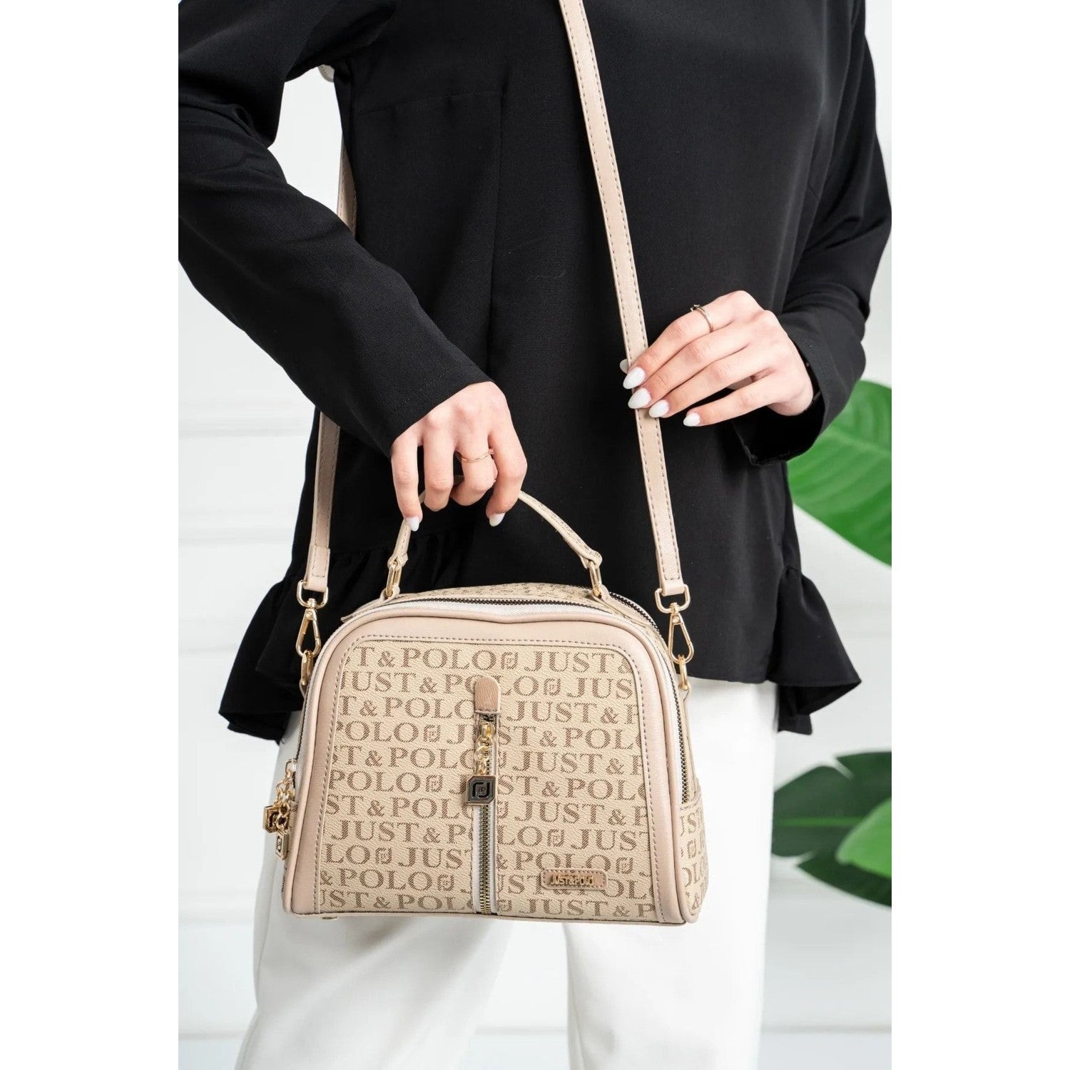 Just Polo Women's Shoulder Bag with Strap, Phone Compartment and Handle JPM2057 Sand Color Bag JPM2057 - MALLTURK