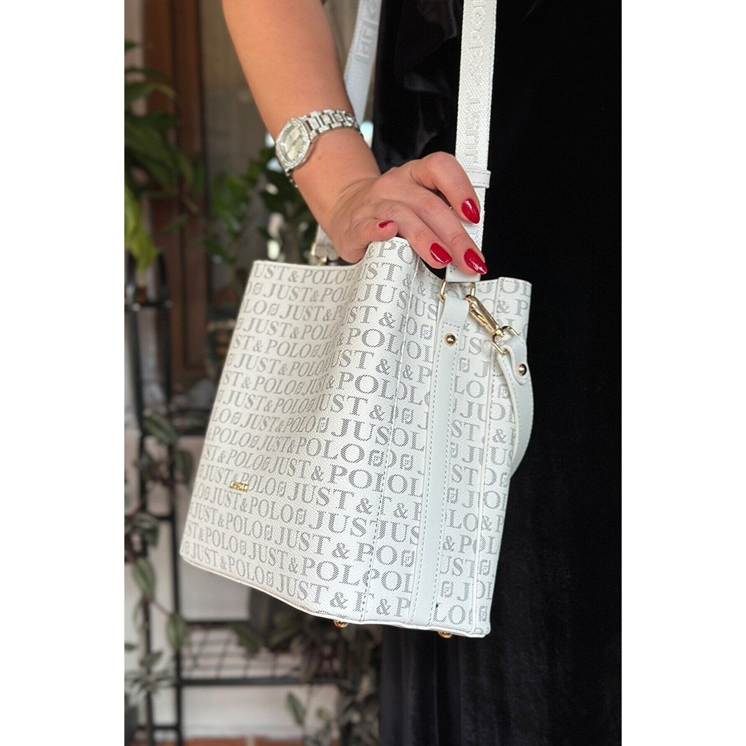Just Polo Women's Printed 3-Compartment Messenger and Shoulder Bag 2117 White - MALLTURK