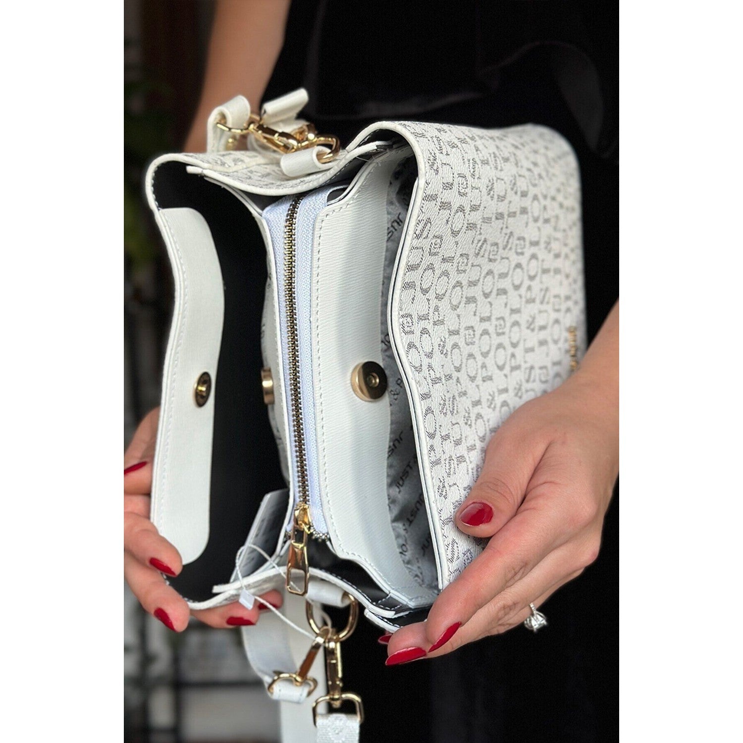 Just Polo Women's Printed 3-Compartment Messenger and Shoulder Bag 2117 White - MALLTURK