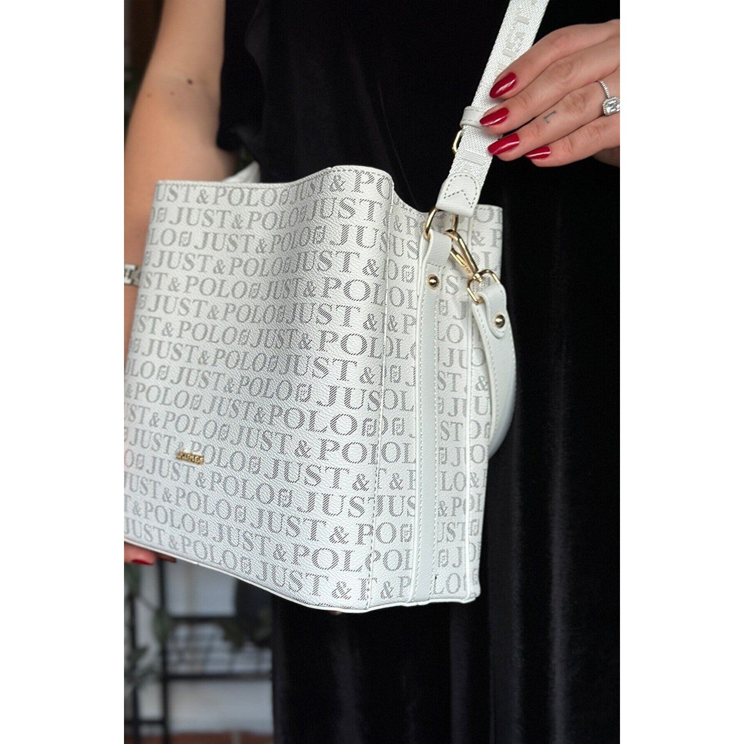 Just Polo Women's Printed 3-Compartment Messenger and Shoulder Bag 2117 White - MALLTURK