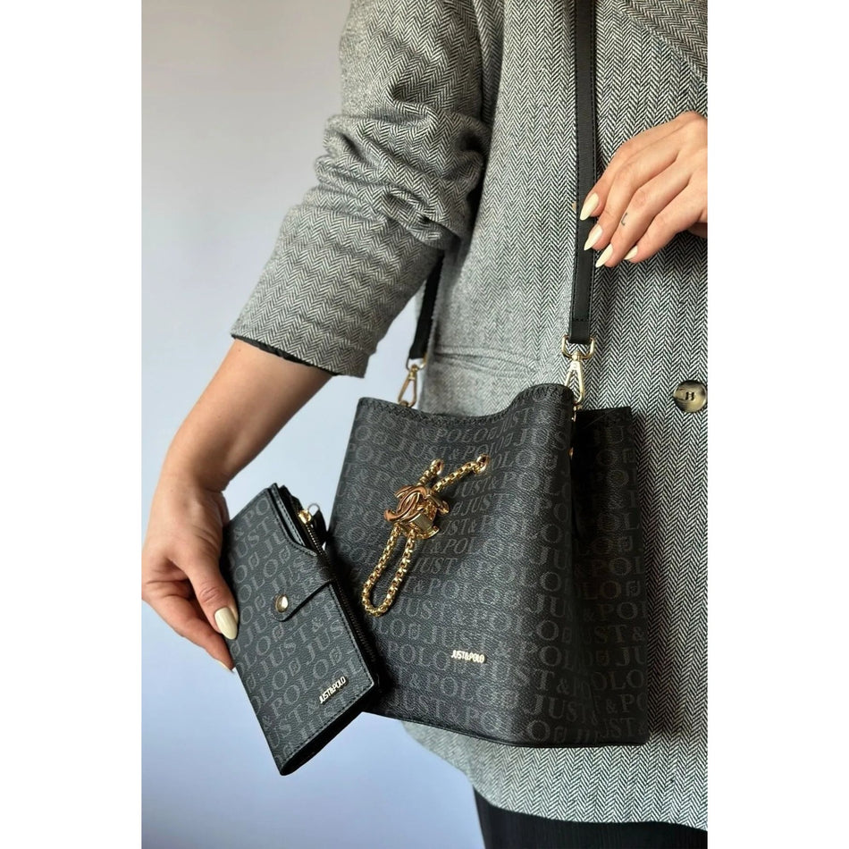 Just Polo Women's 3-Compartment Adjustable Long Strap Hand and Shoulder Bag JPM2065 Moss Green - MALLTURK