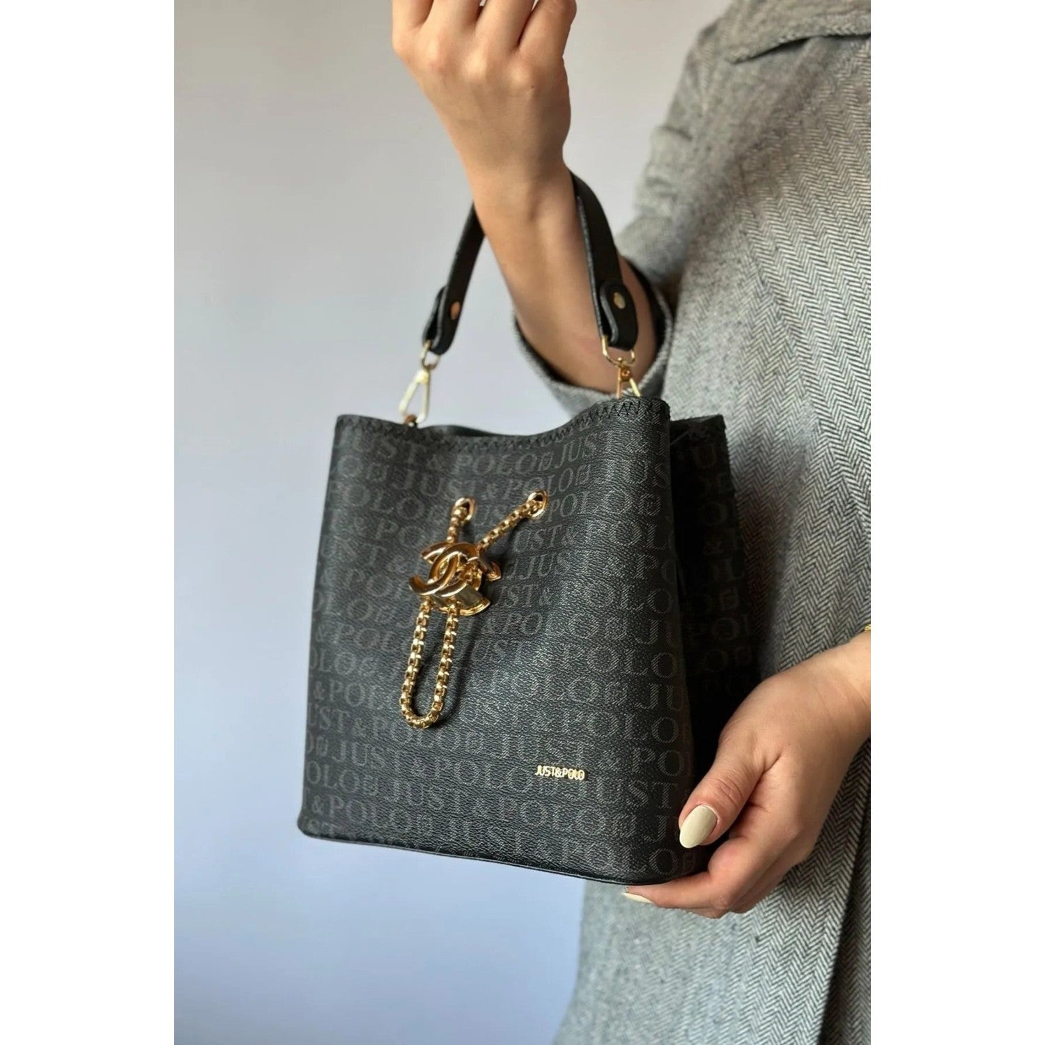 Just Polo Women's 3-Compartment Adjustable Long Strap Hand and Shoulder Bag JPM2065 Moss Green - MALLTURK