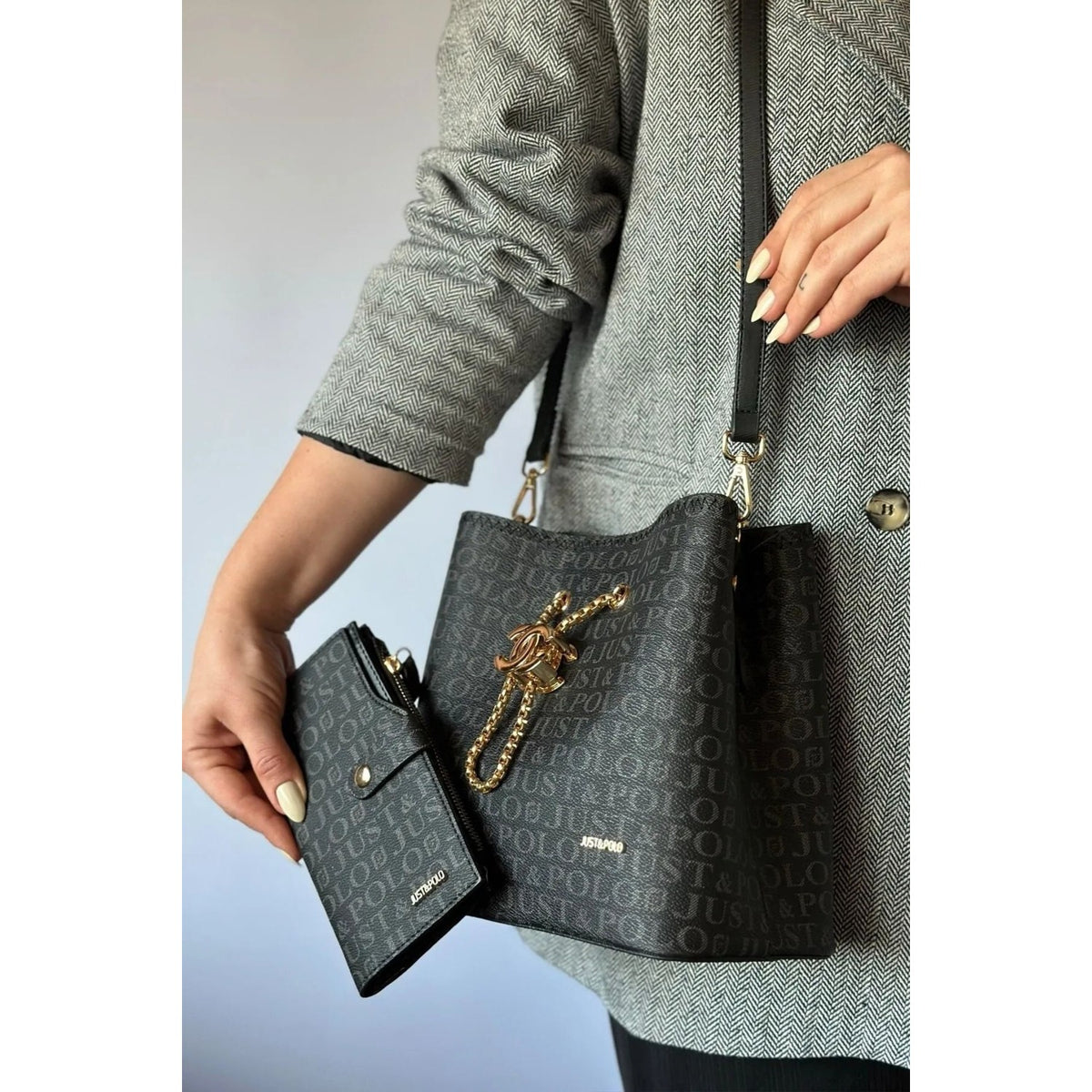 Just Polo Women's 3-Compartment Adjustable Long Strap Hand and Shoulder Bag JPM2065 Moss Green - MALLTURK