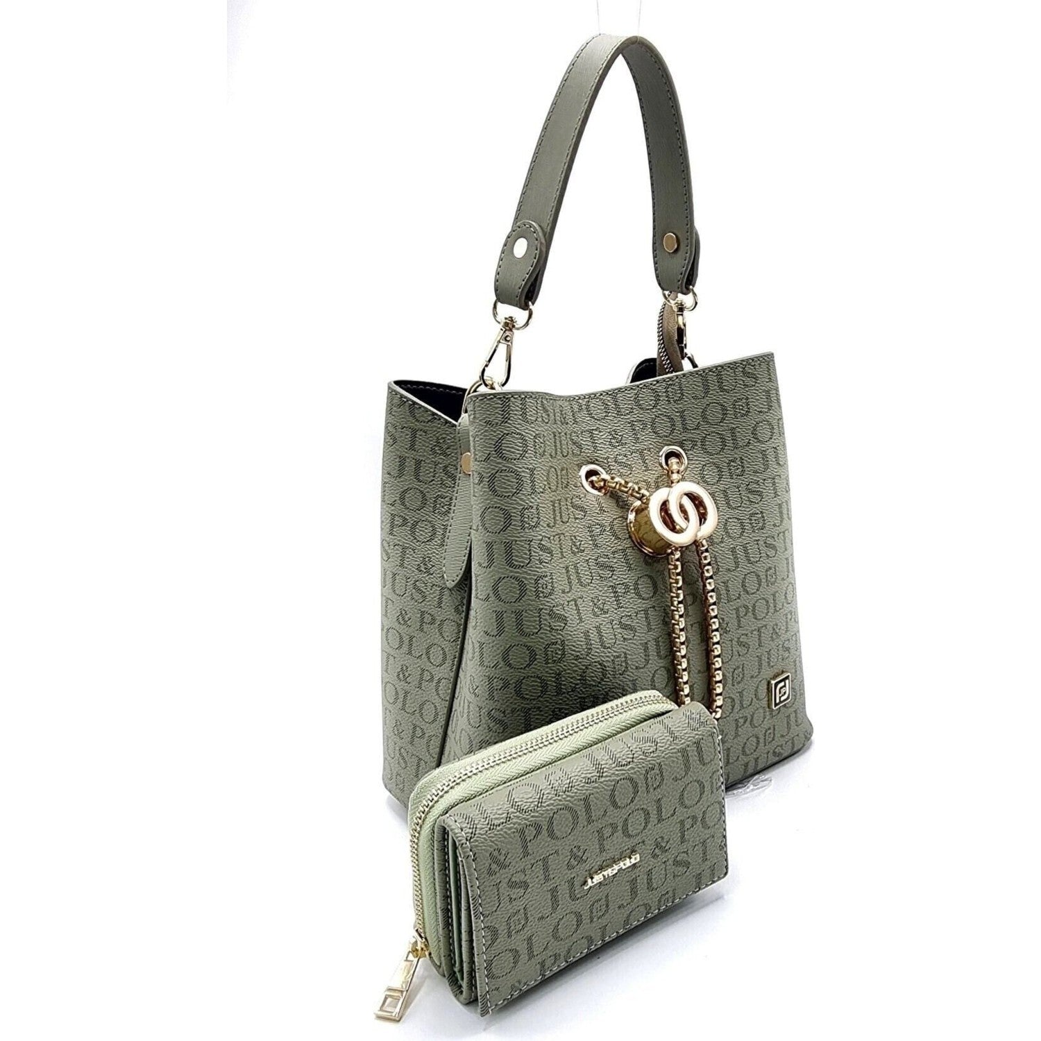 Just Polo Women's 3-Compartment Adjustable Long Strap Hand and Shoulder Bag JPM2065 Moss Green - MALLTURK