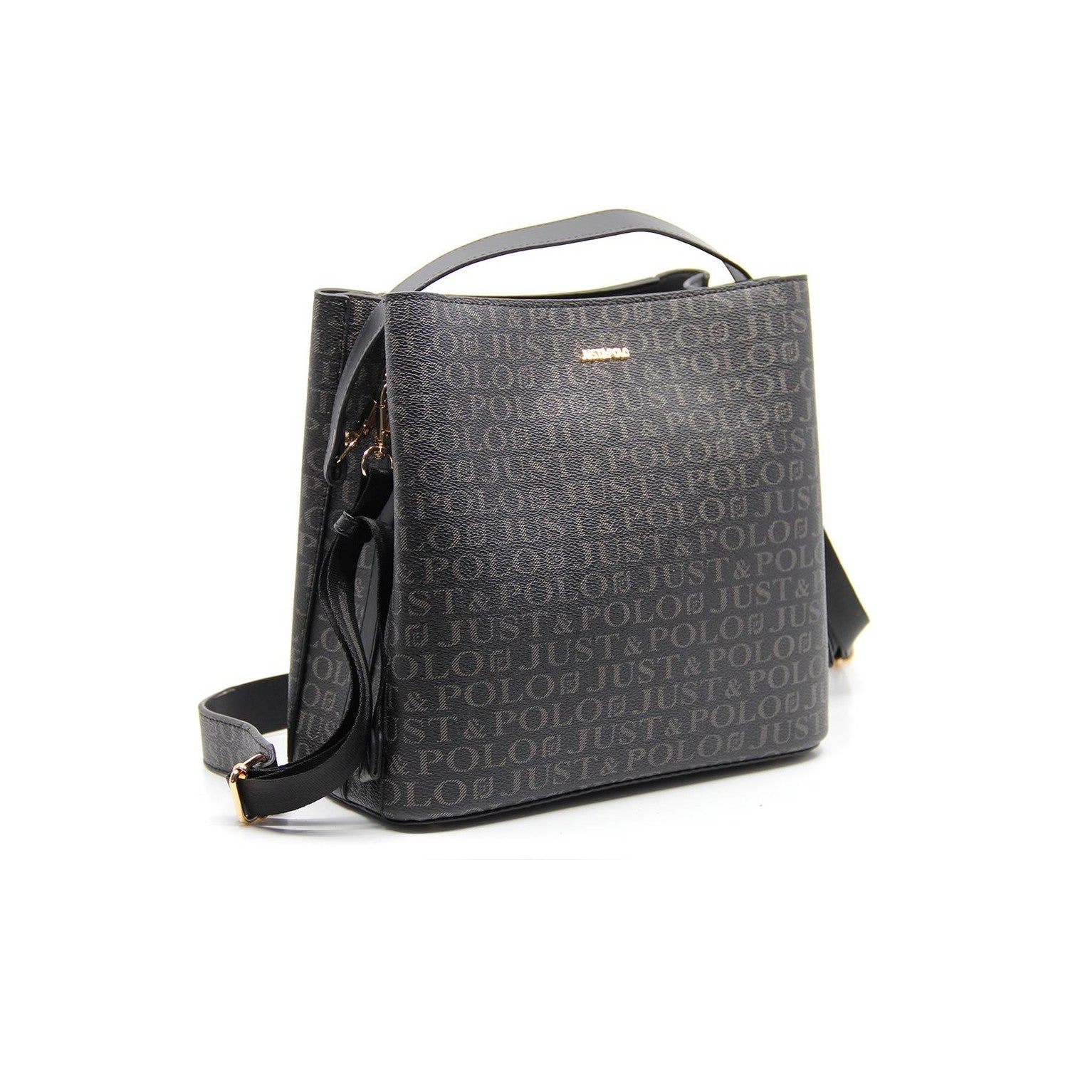 Just Polo Women's 3-Compartment Adjustable Long Strap Hand and Shoulder Bag JPM2065 Black - MALLTURK