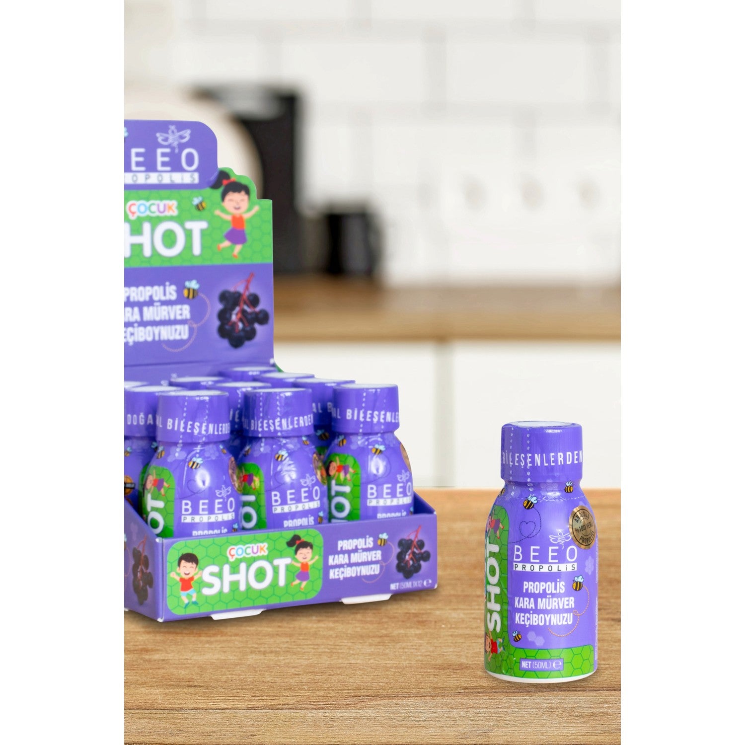 BEE'O Propolis Black Elderberry Carob Children Shot Box of 12