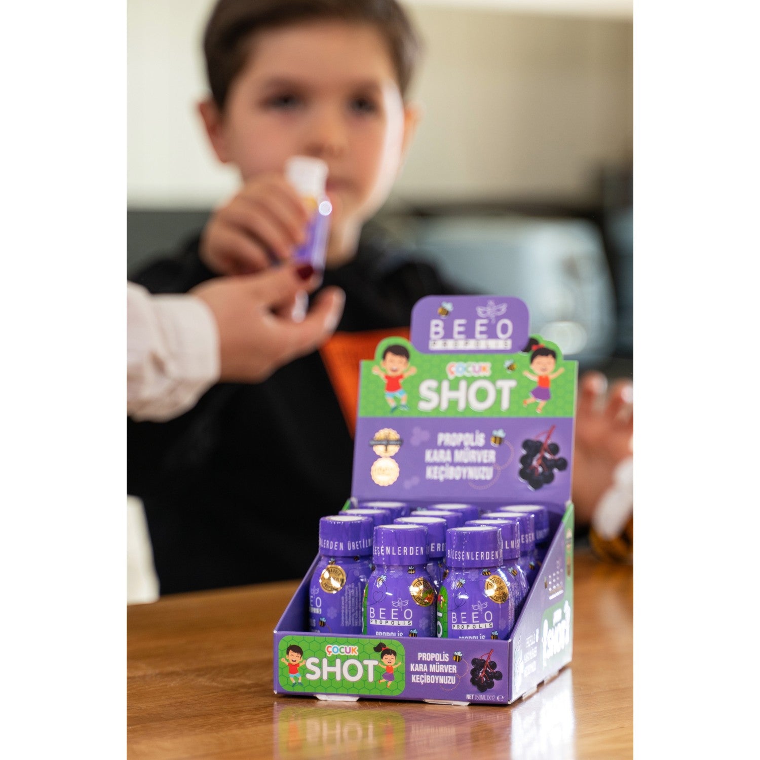 BEE'O Propolis Black Elderberry Carob Children Shot Box of 12
