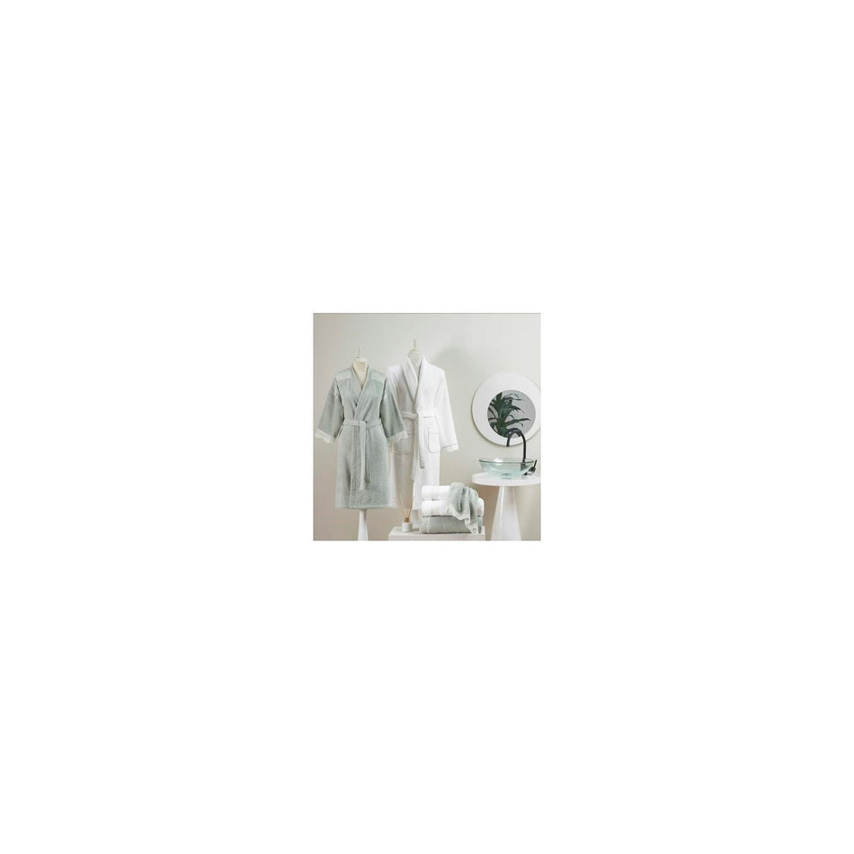 Tac Elenor Pure Cotton Family Bathrobe Set Green White - MALLTURK