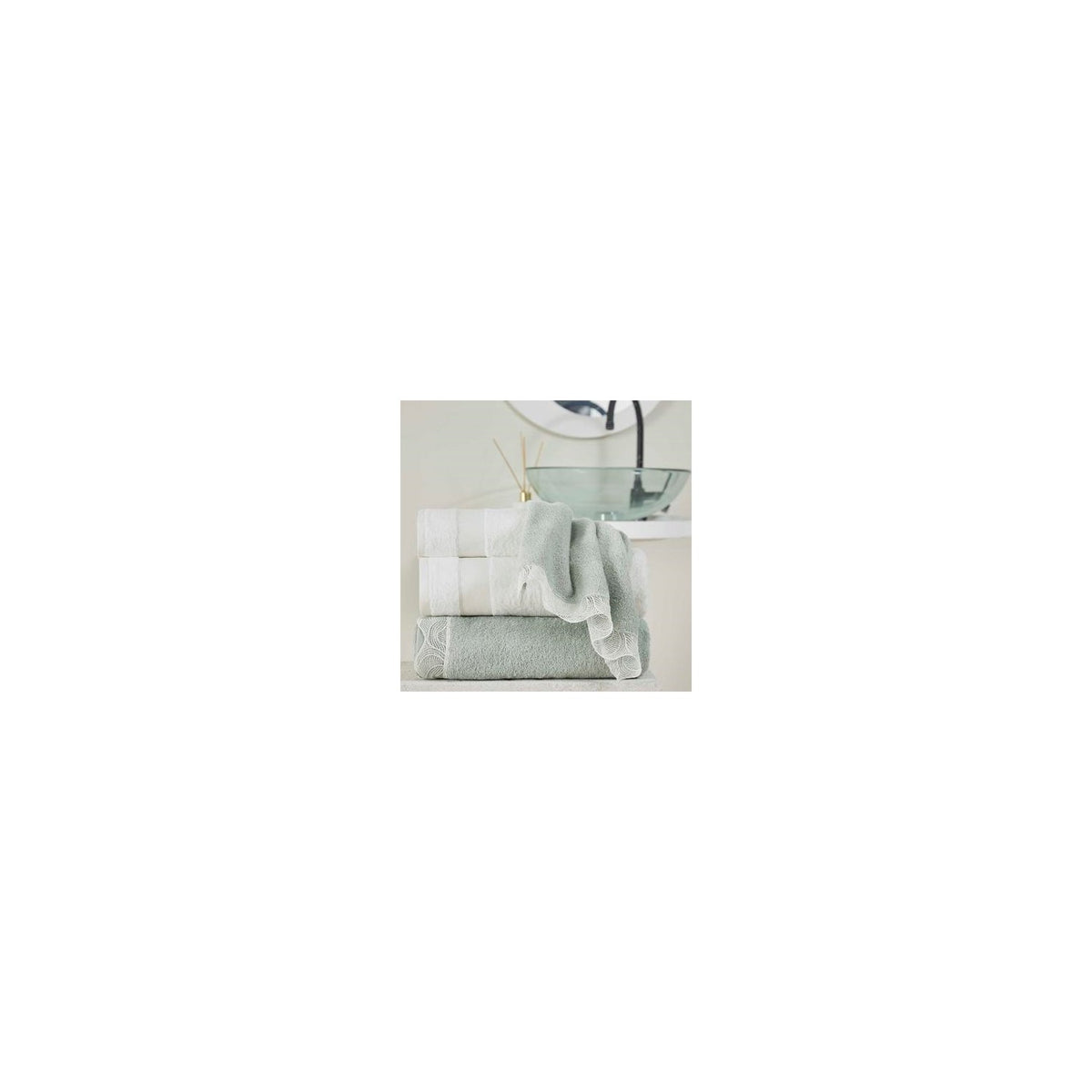 Tac Elenor Pure Cotton Family Bathrobe Set Green White - MALLTURK