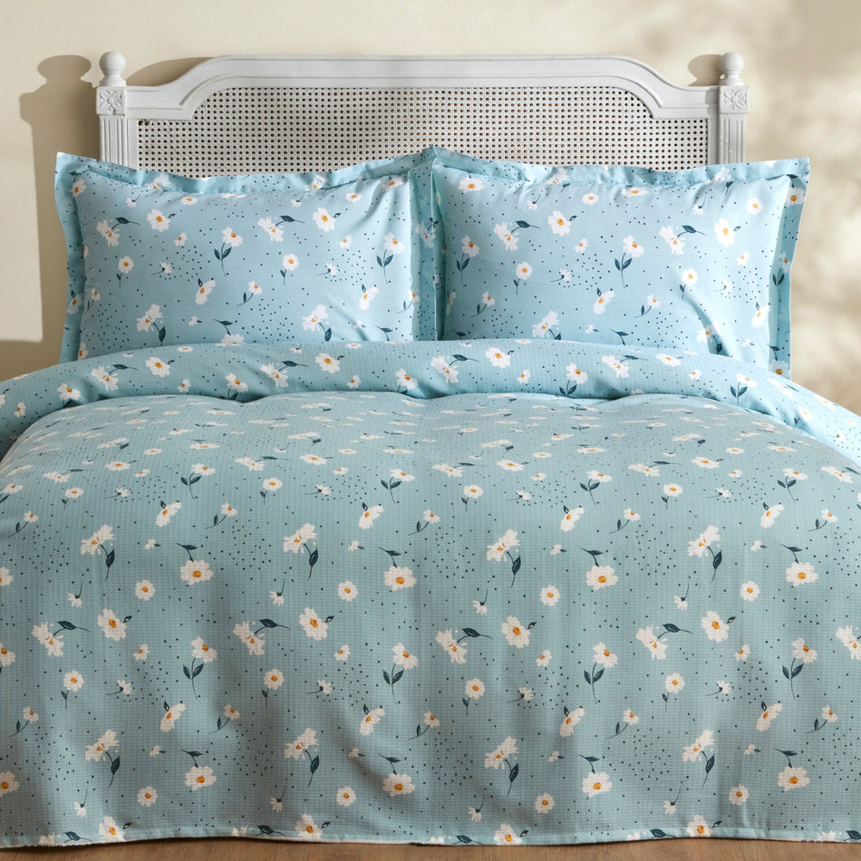 Karaca Home Daisy 100% Cotton Double Bed Quilted Bedding Set Mint PP - MALLTURK