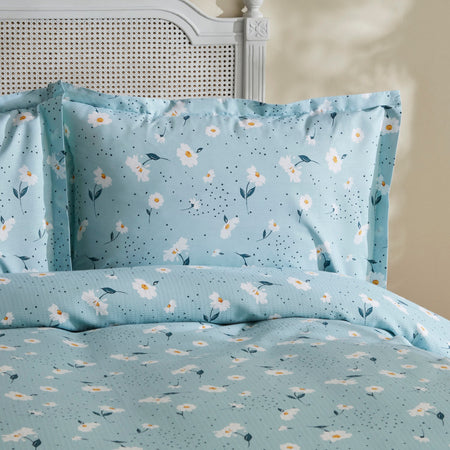 Karaca Home Daisy 100% Cotton Double Bed Quilted Bedding Set Mint PP - MALLTURK