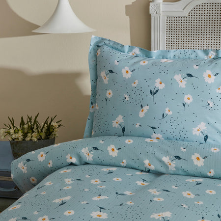 Karaca Home Daisy 100% Cotton Double Bed Quilted Bedding Set Mint PP - MALLTURK