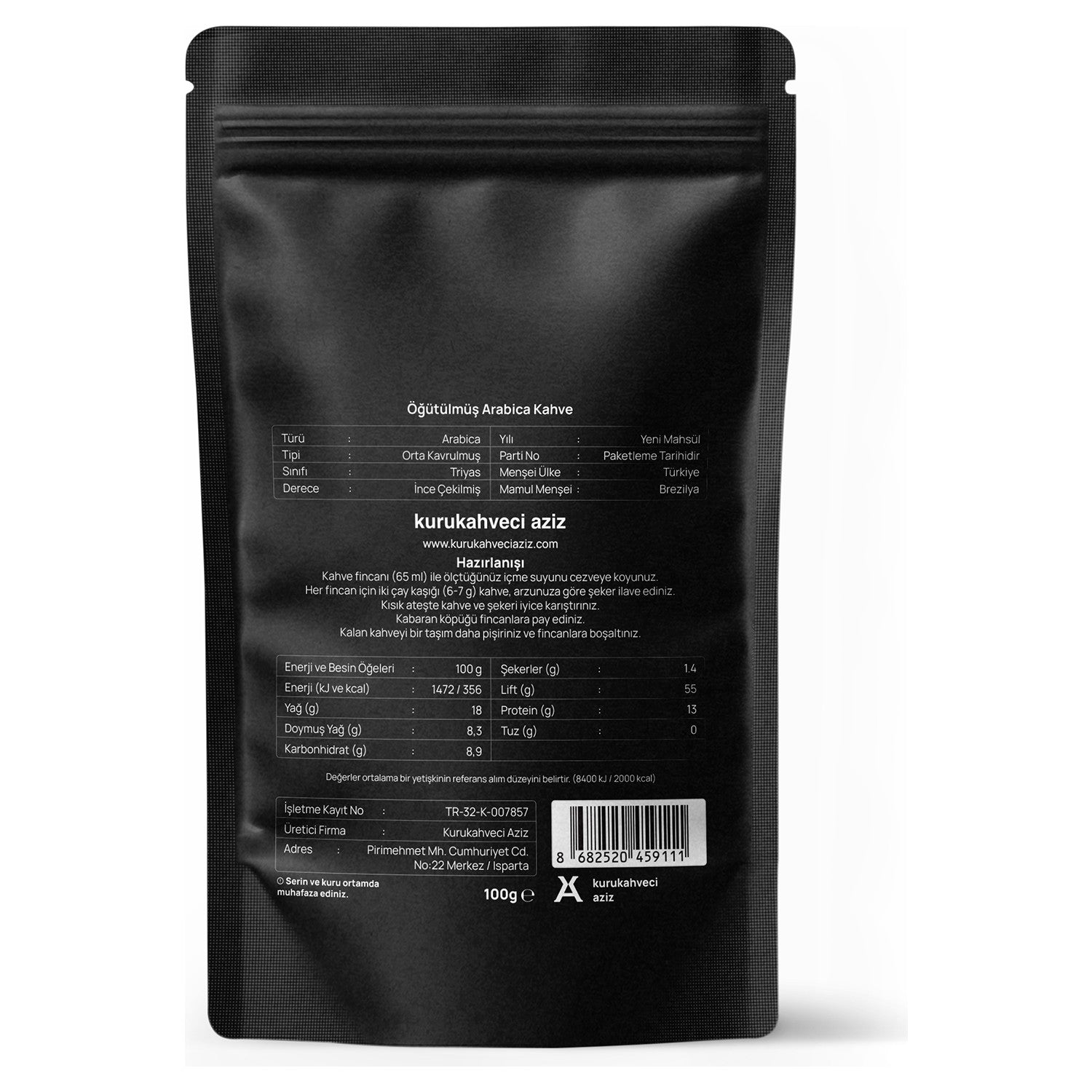 Aziz Kurukahveci Medium Roasted Turkish Coffee 100 g - MALLTURK