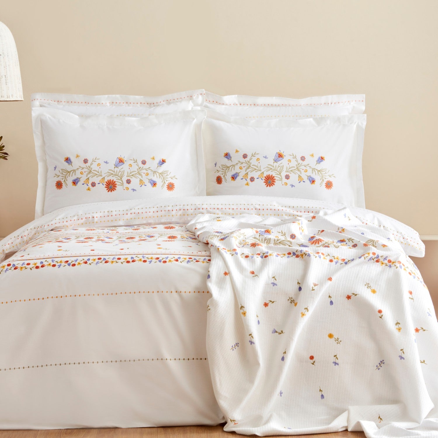 Karaca Home Clarice %100 Cotton Double Duvet Cover With Pique Bedspread Set Multicolor - MALLTURK