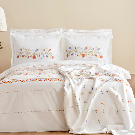 Karaca Home Clarice %100 Cotton Double Duvet Cover With Pique Bedspread Set Multicolor - MALLTURK