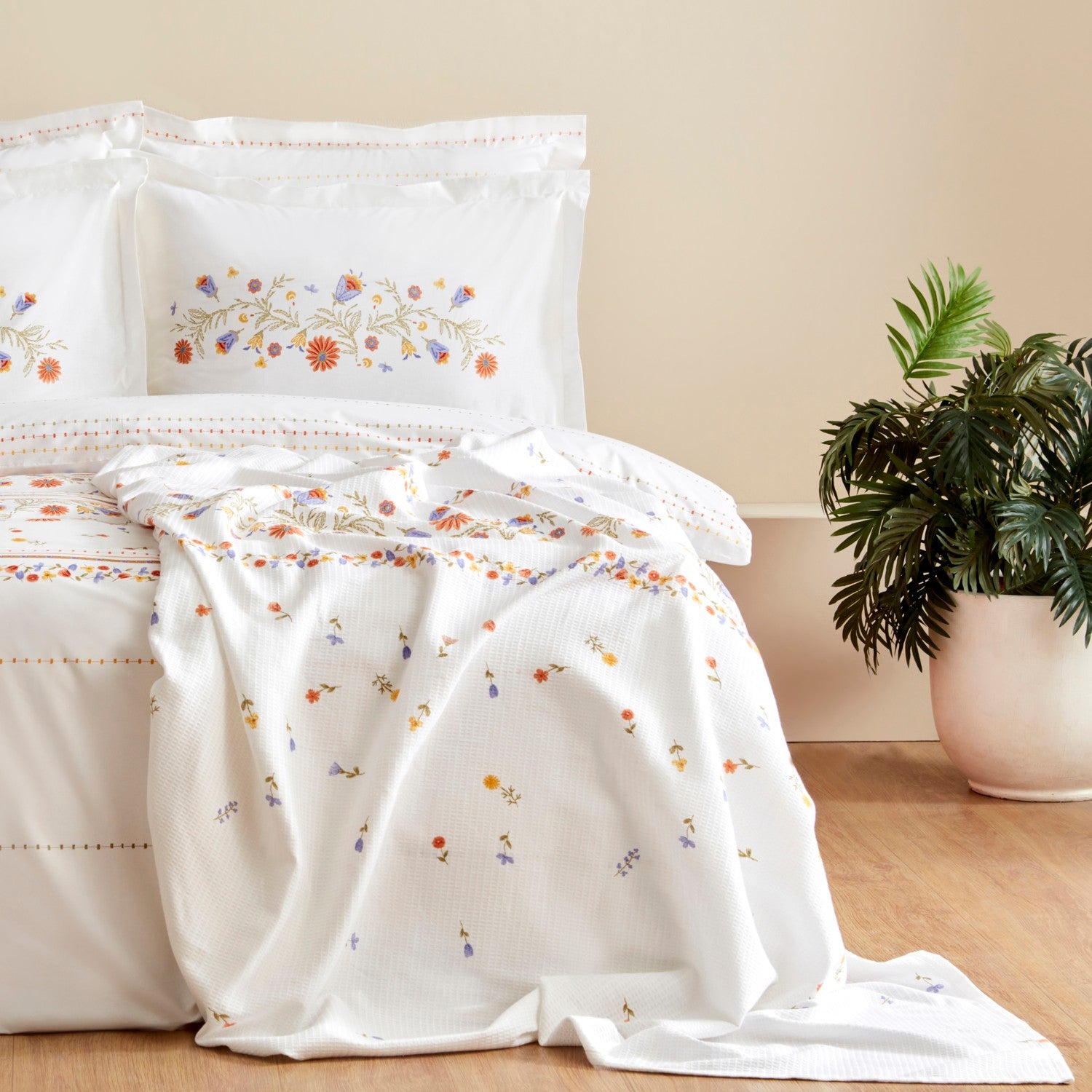 Karaca Home Clarice %100 Cotton Double Duvet Cover With Pique Bedspread Set Multicolor - MALLTURK