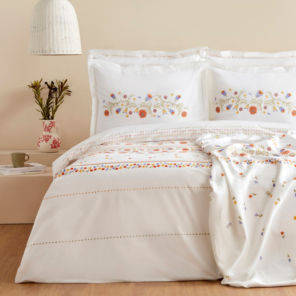 Karaca Home Clarice %100 Cotton Double Duvet Cover With Pique Bedspread Set Multicolor - MALLTURK