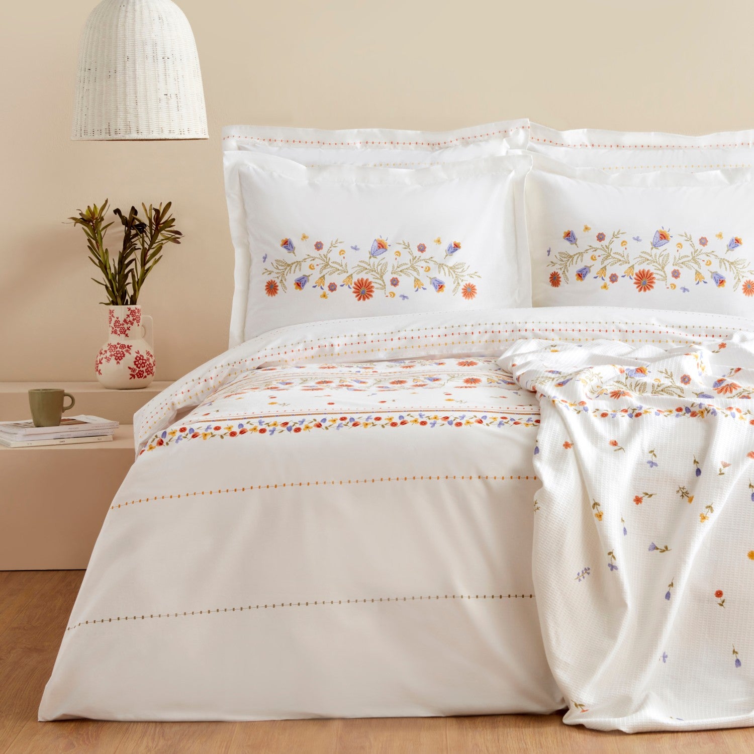 Karaca Home Clarice %100 Cotton Double Duvet Cover With Pique Bedspread Set Multicolor - MALLTURK