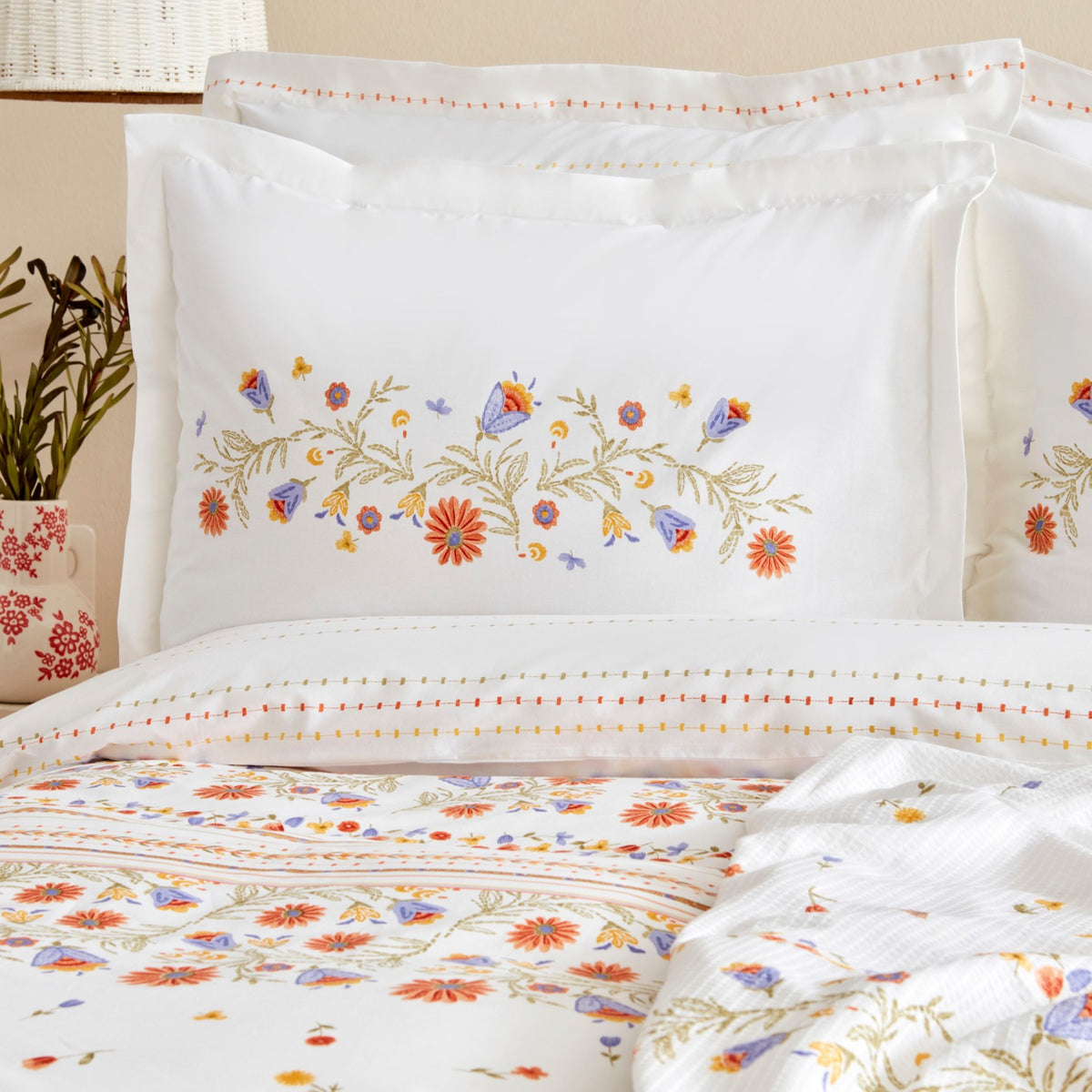 Karaca Home Clarice %100 Cotton Double Duvet Cover With Pique Bedspread Set Multicolor - MALLTURK