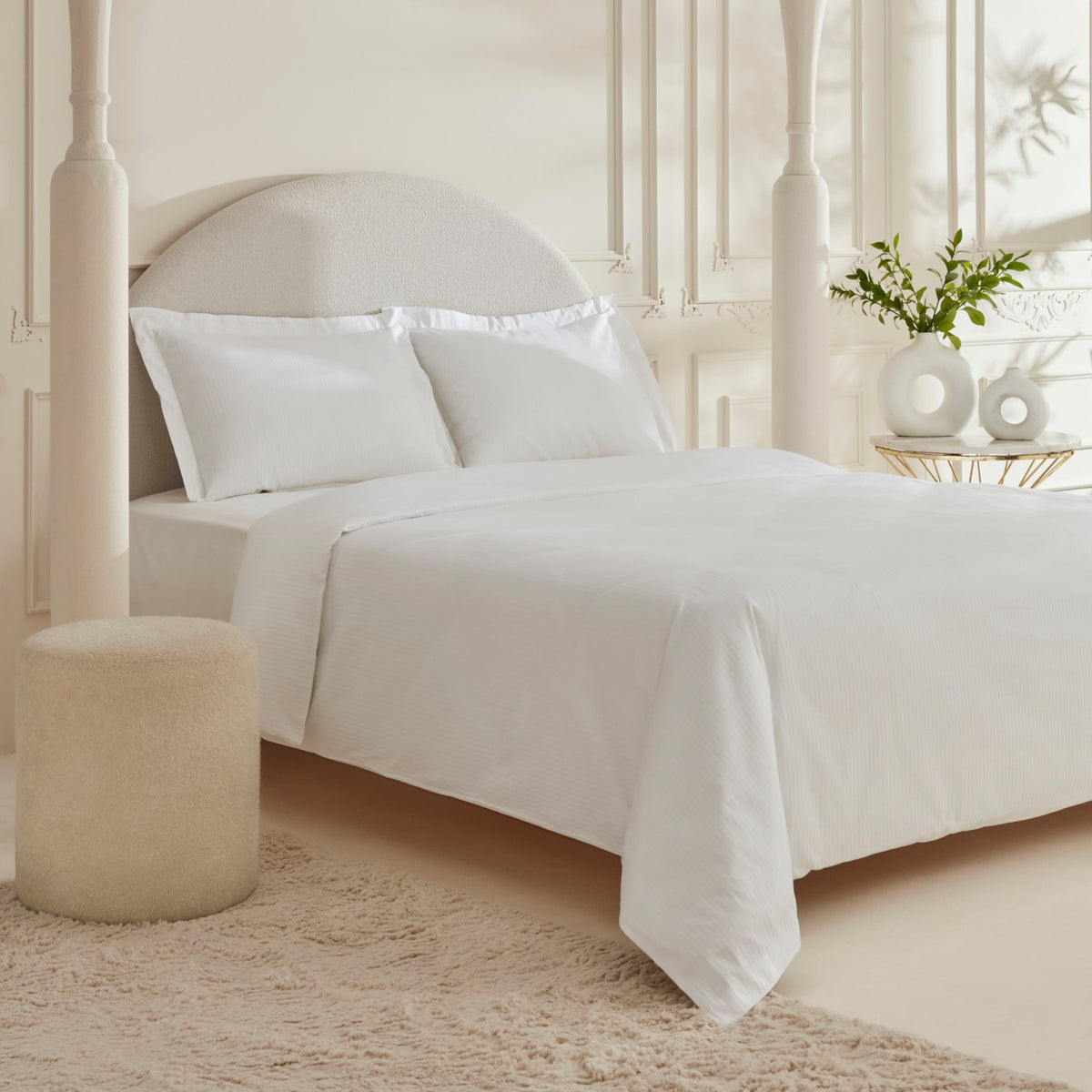 Karaca Home Vessa 120 Thread Count %100 Cotton Sateen Double Duvet Cover Set Striped White - MALLTURK
