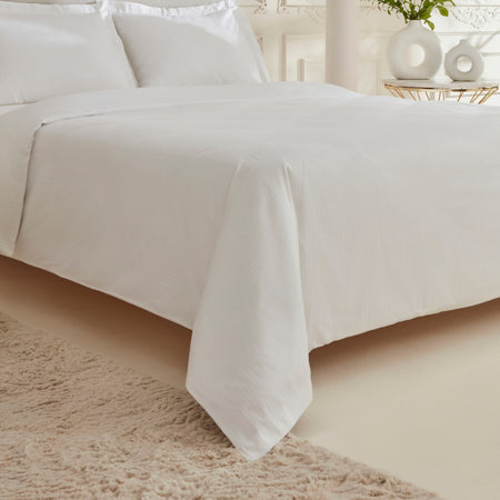 Karaca Home Vessa 120 Thread Count %100 Cotton Sateen Double Duvet Cover Set Striped White - MALLTURK