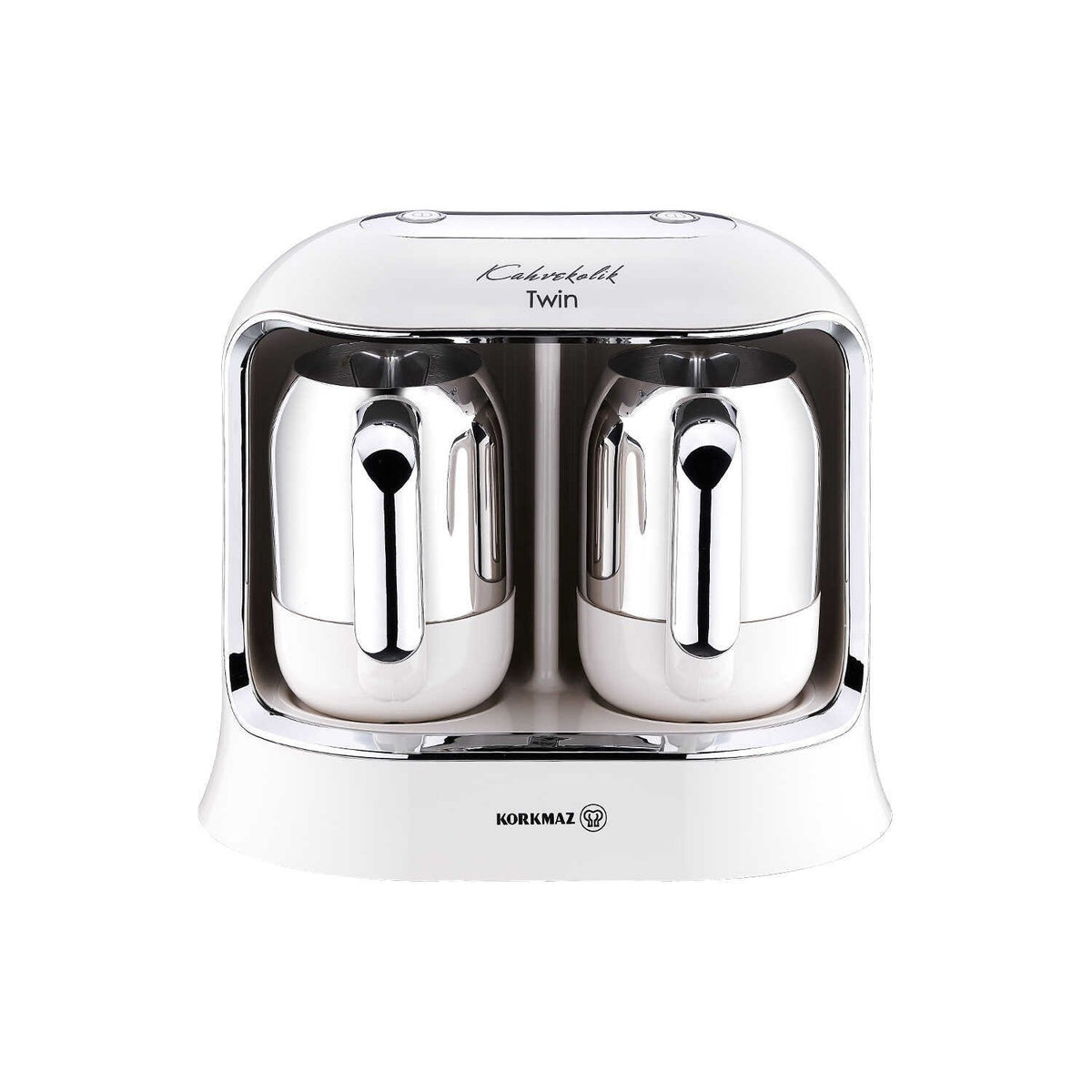Korkmaz Kahvekolik Twin A861-08 Coffee Maker, Vanilla and Chrome - MALLTURK