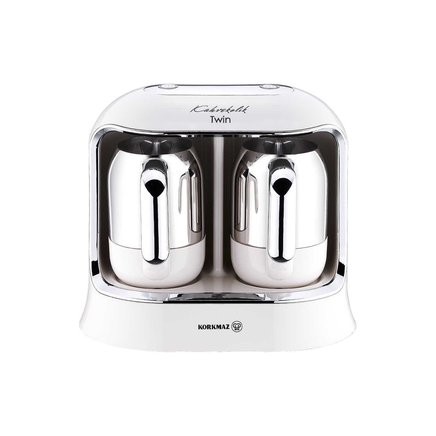 Korkmaz Kahvekolik Twin A861-08 Coffee Maker, Vanilla and Chrome - MALLTURK