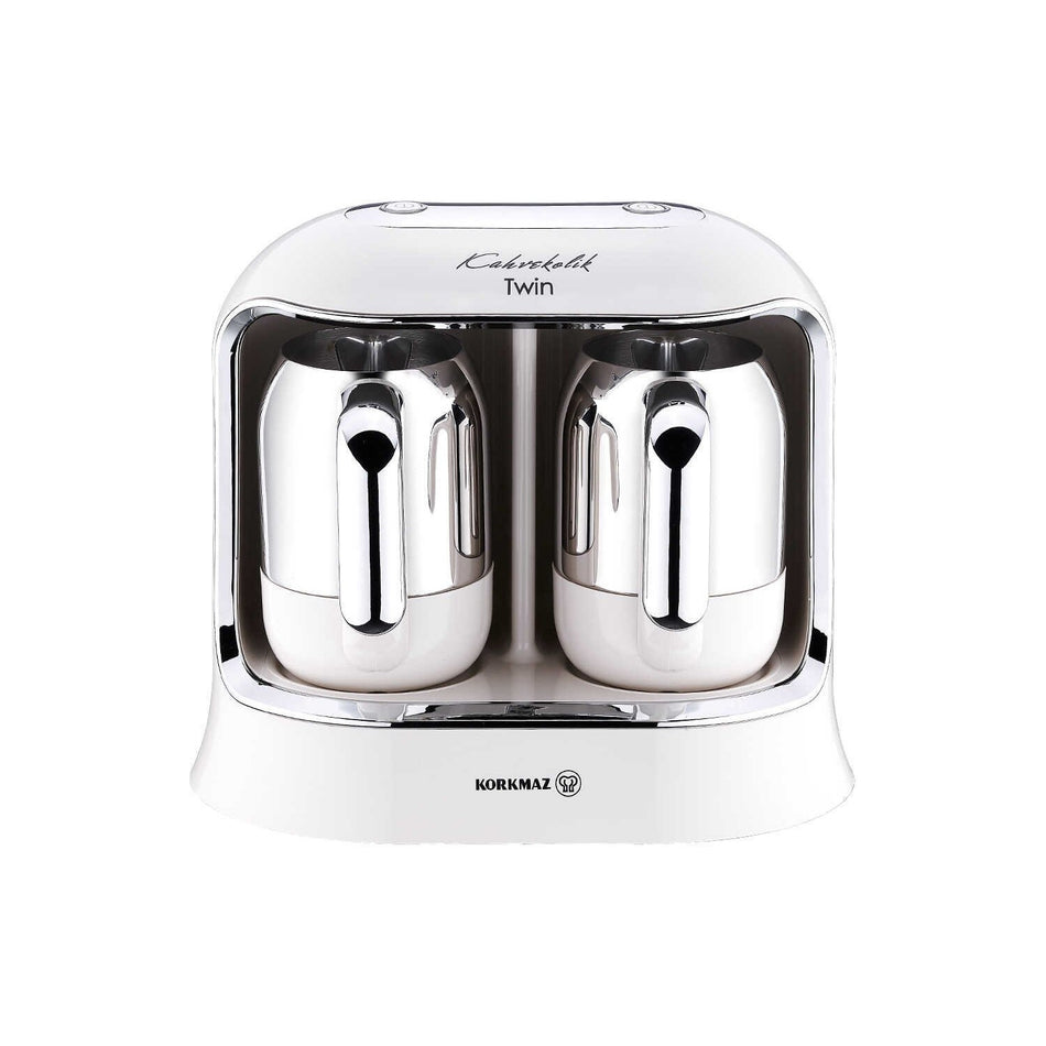 Korkmaz Kahvekolik Twin A861-08 Coffee Maker, Vanilla and Chrome - MALLTURK