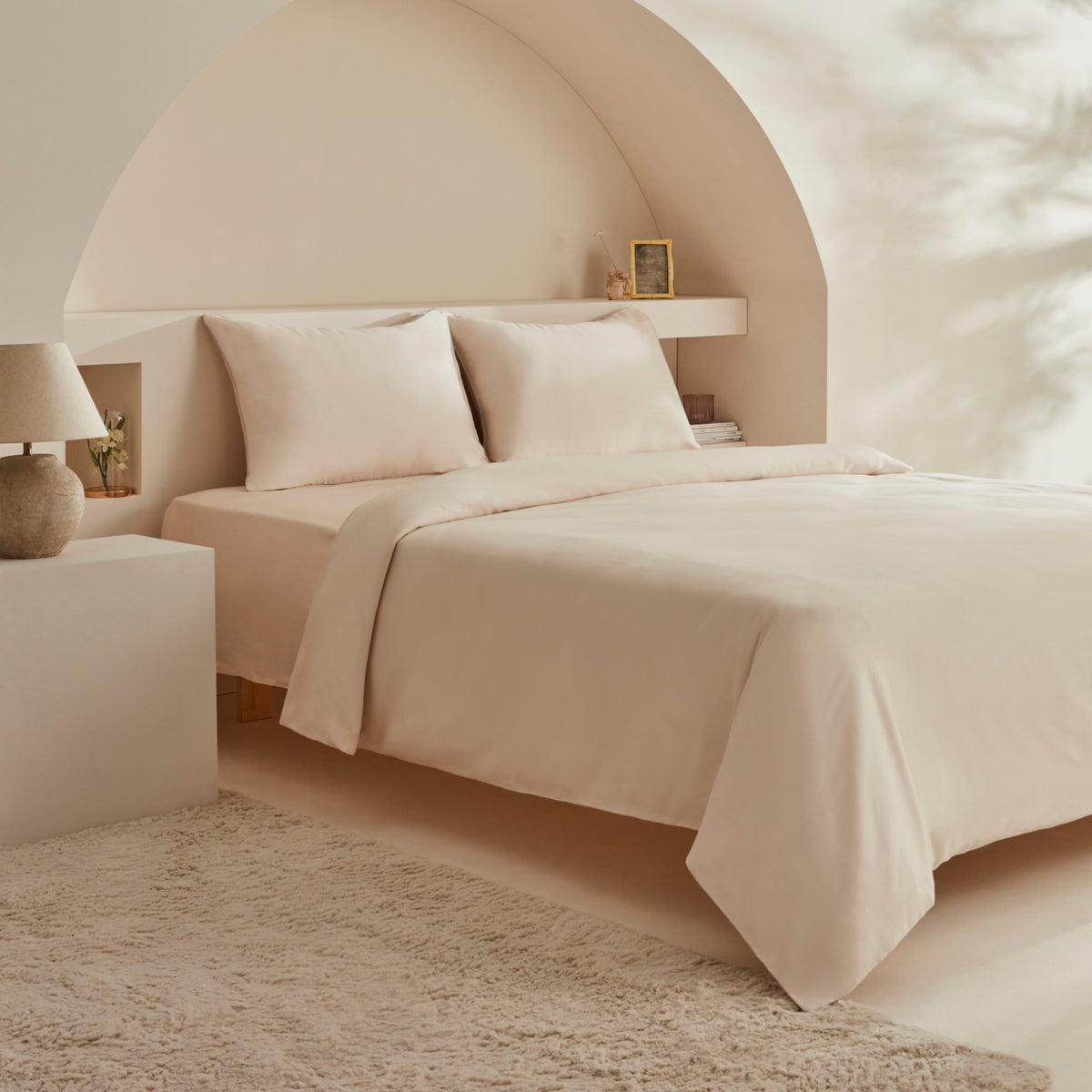 Karaca Home Vinas 80 Thread Count %100 Cotton Double Sateen Piped Duvet Cover Set Beige - MALLTURK