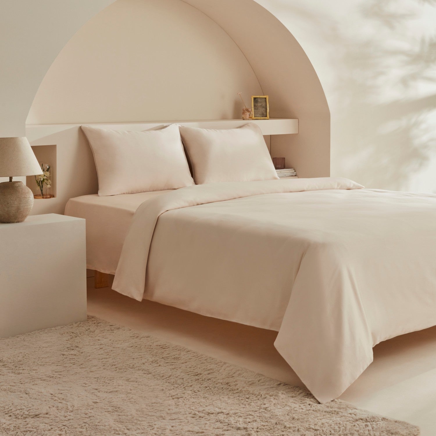 Karaca Home Vinas 80 Thread Count %100 Cotton Double Sateen Piped Duvet Cover Set Beige - MALLTURK