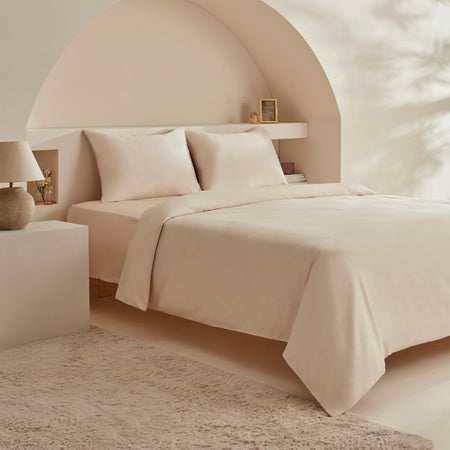 Karaca Home Vinas 80 Thread Count %100 Cotton Double Sateen Piped Duvet Cover Set Beige - MALLTURK