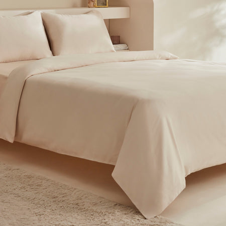 Karaca Home Vinas 80 Thread Count %100 Cotton Double Sateen Piped Duvet Cover Set Beige - MALLTURK